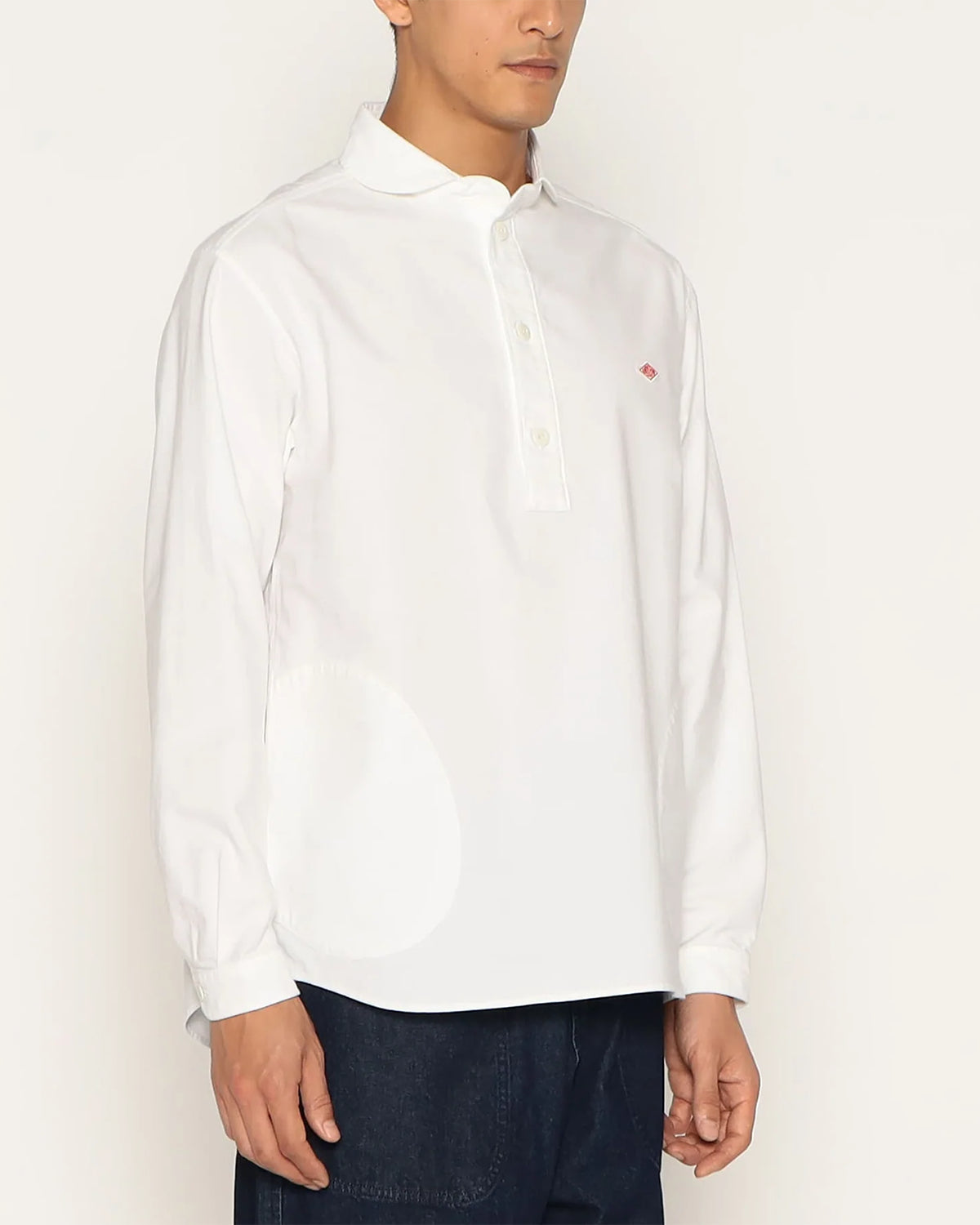 Mens Oxford Round Collar Pullover Shirt - White