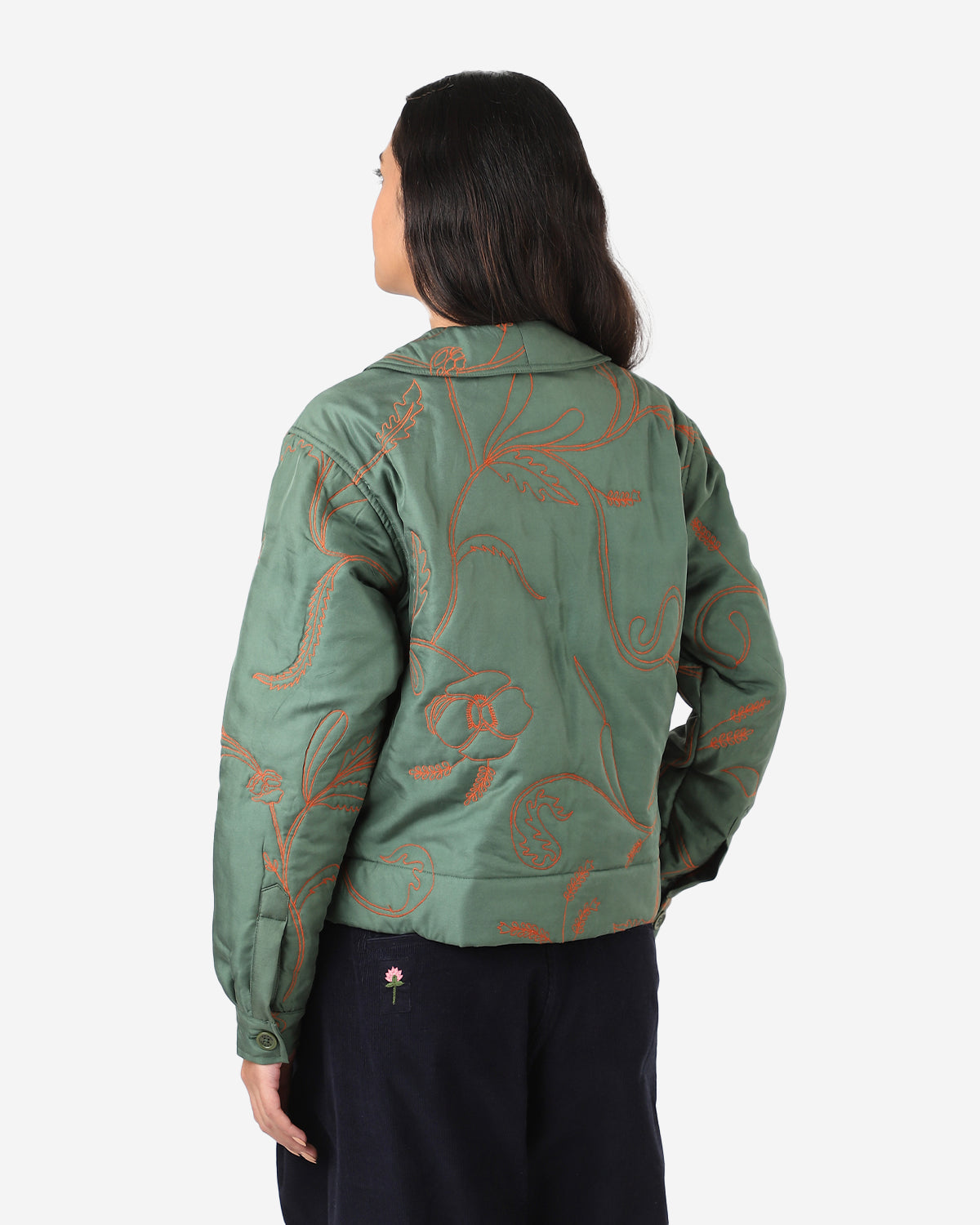 Evora - Vintage Inspired Workwear Cropped Quilted Jacket - Silk Green