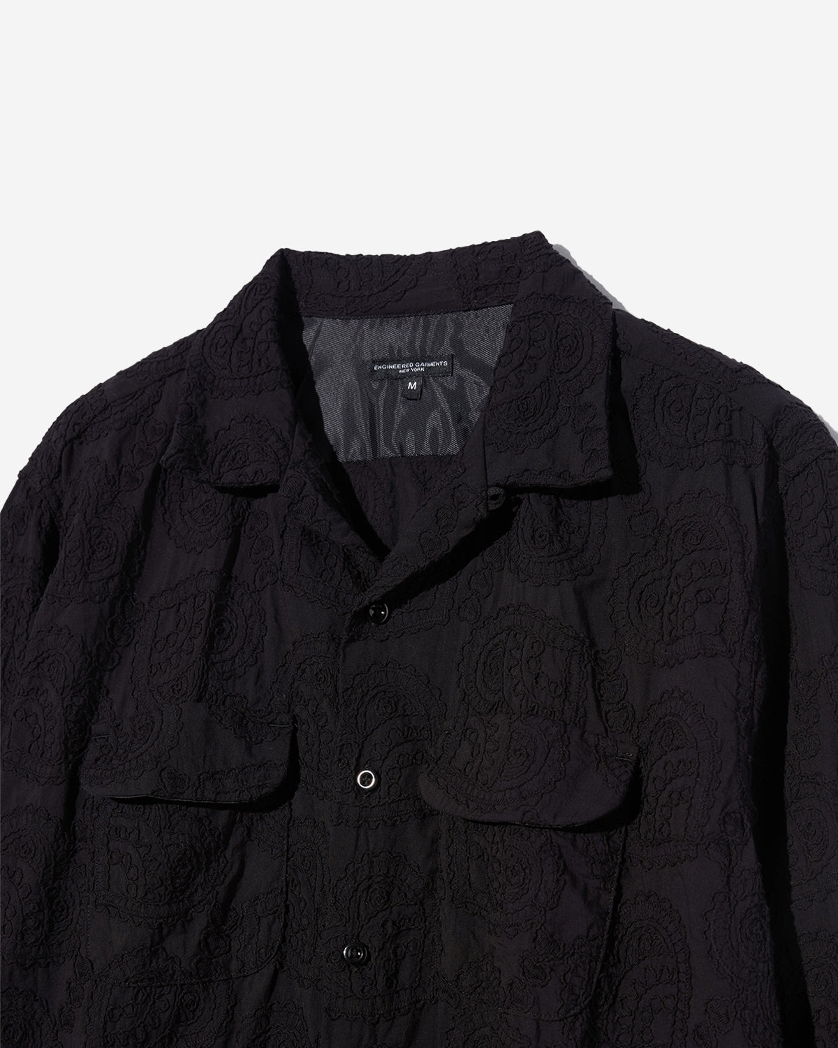 Classic Shirt - Black Cotton Paisley Embroidery