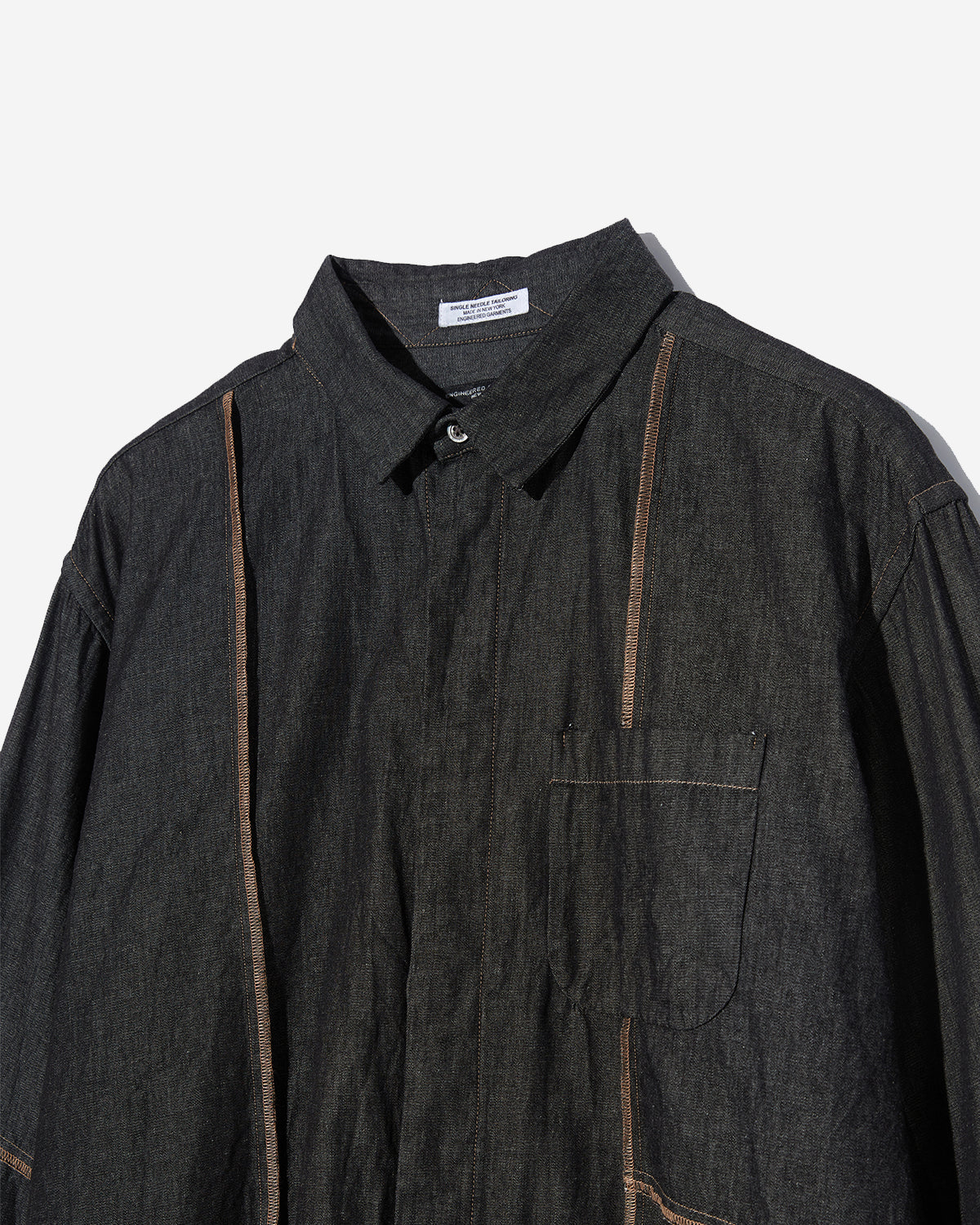 Combo Short Collar Shirt - Black Cotton Denim Shirting