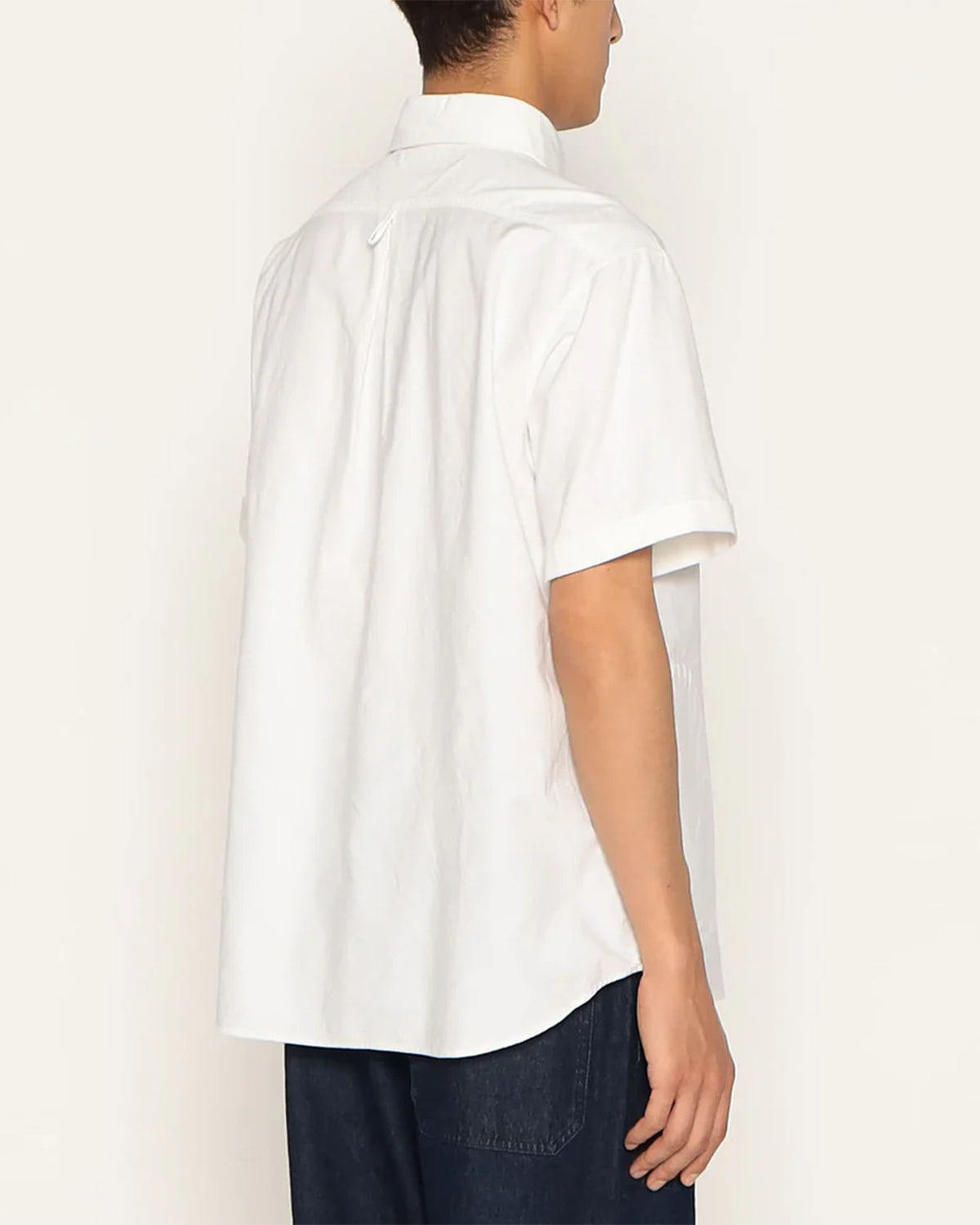 Mens Oxford Round Collar Short Sleeve Pullover Shirt - White