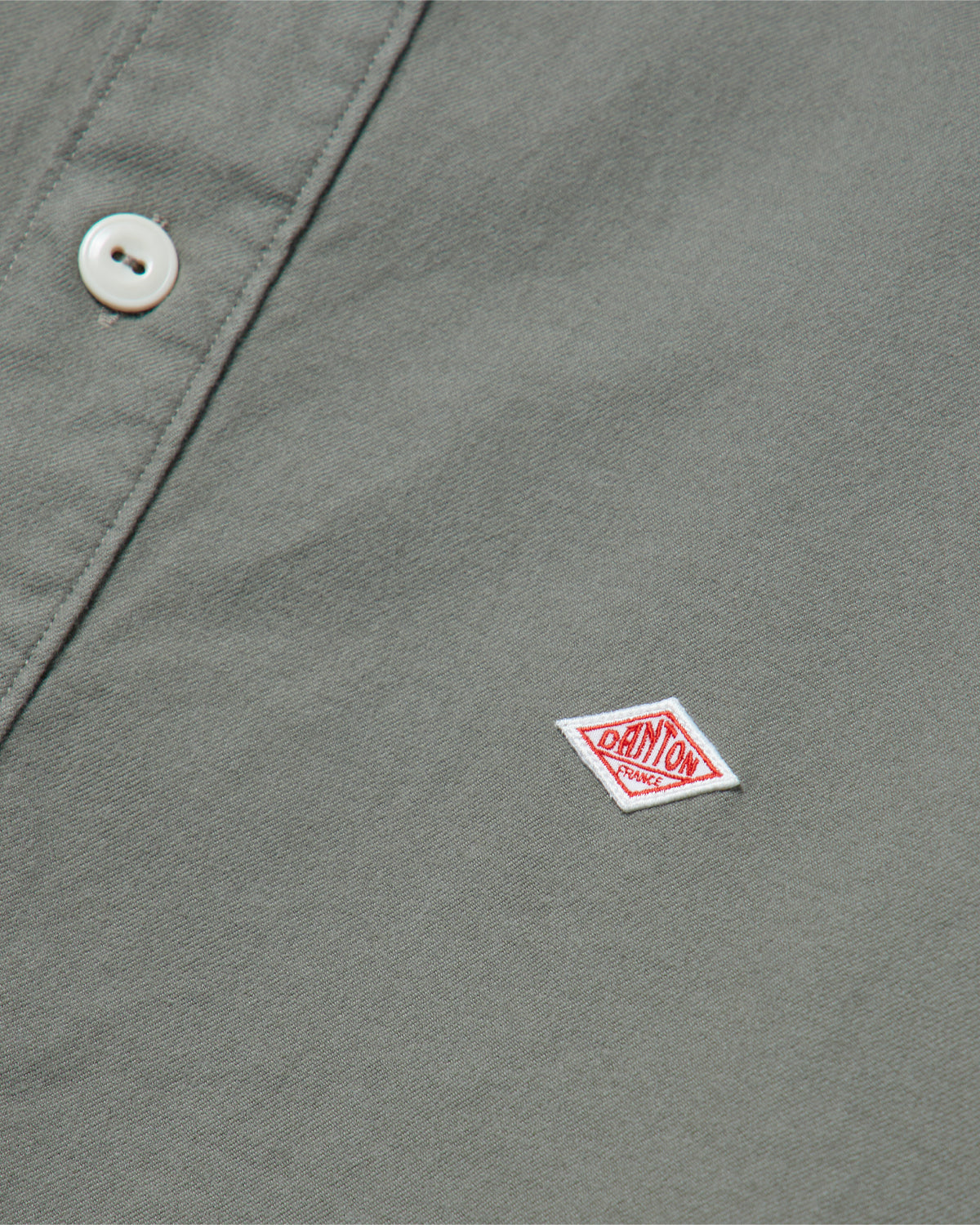 Mens Oxford Round Collar Pullover Shirt Plain - Olive Chambray