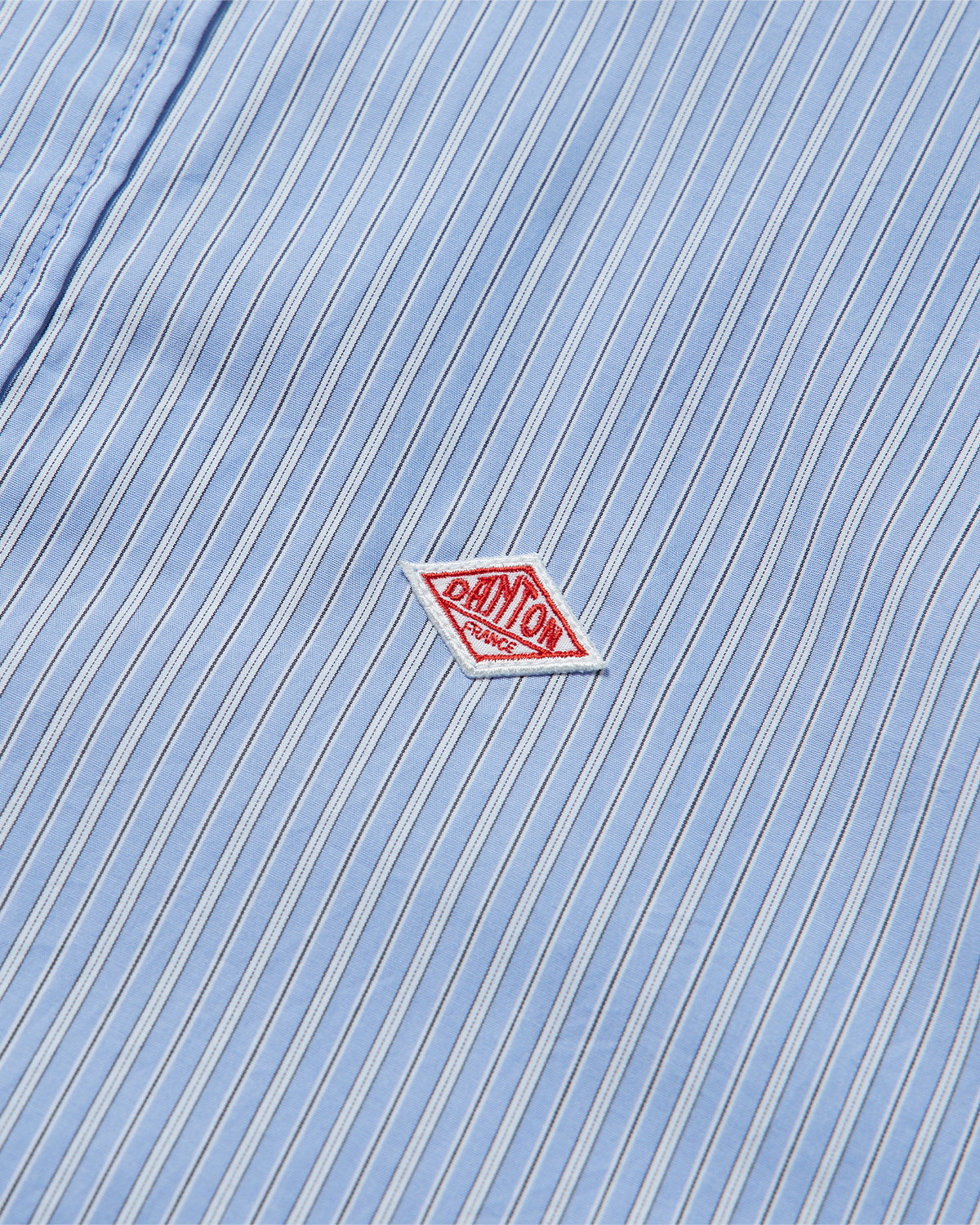 Womens Cotton Poplin Band Collar Shirt - Sax Blue Stripe