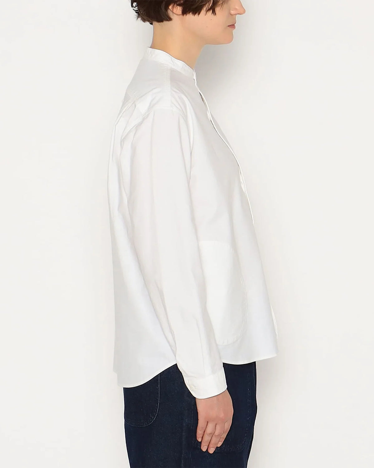 Womens Oxford Band Collar Shirt - White