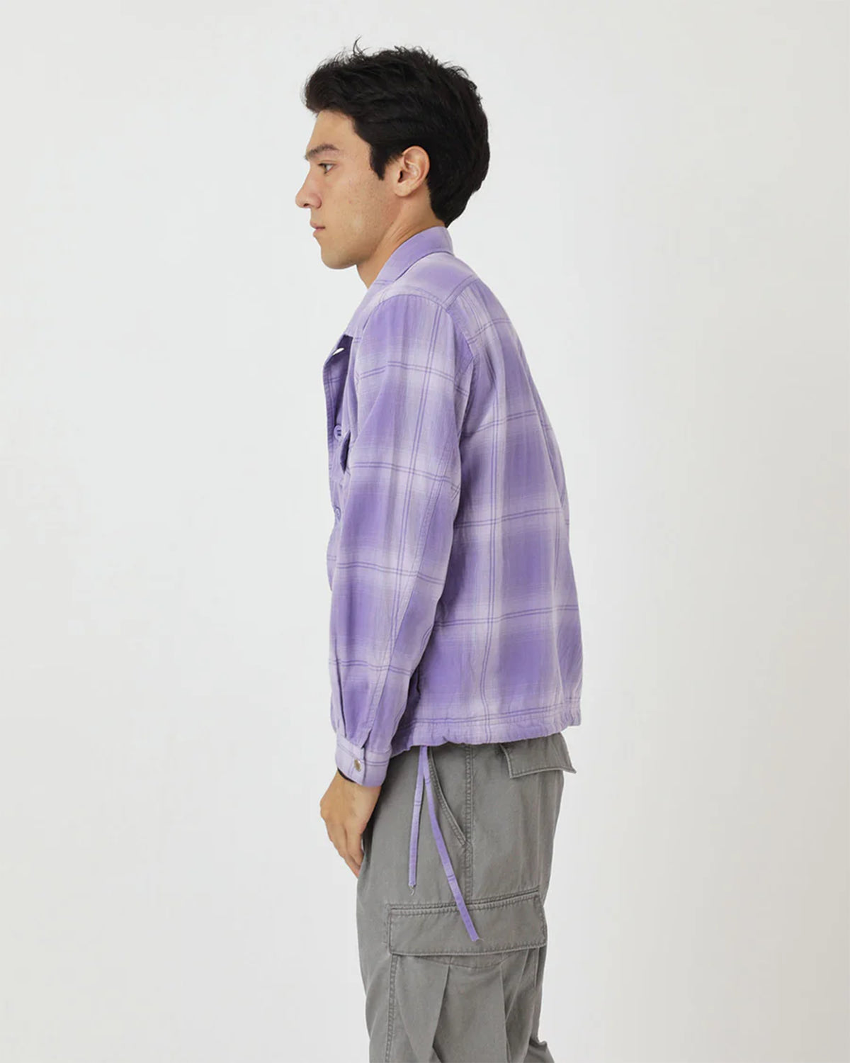 Trooper Shirt Jacket Cotton Twill Ombre Check By Rafu - Lilac