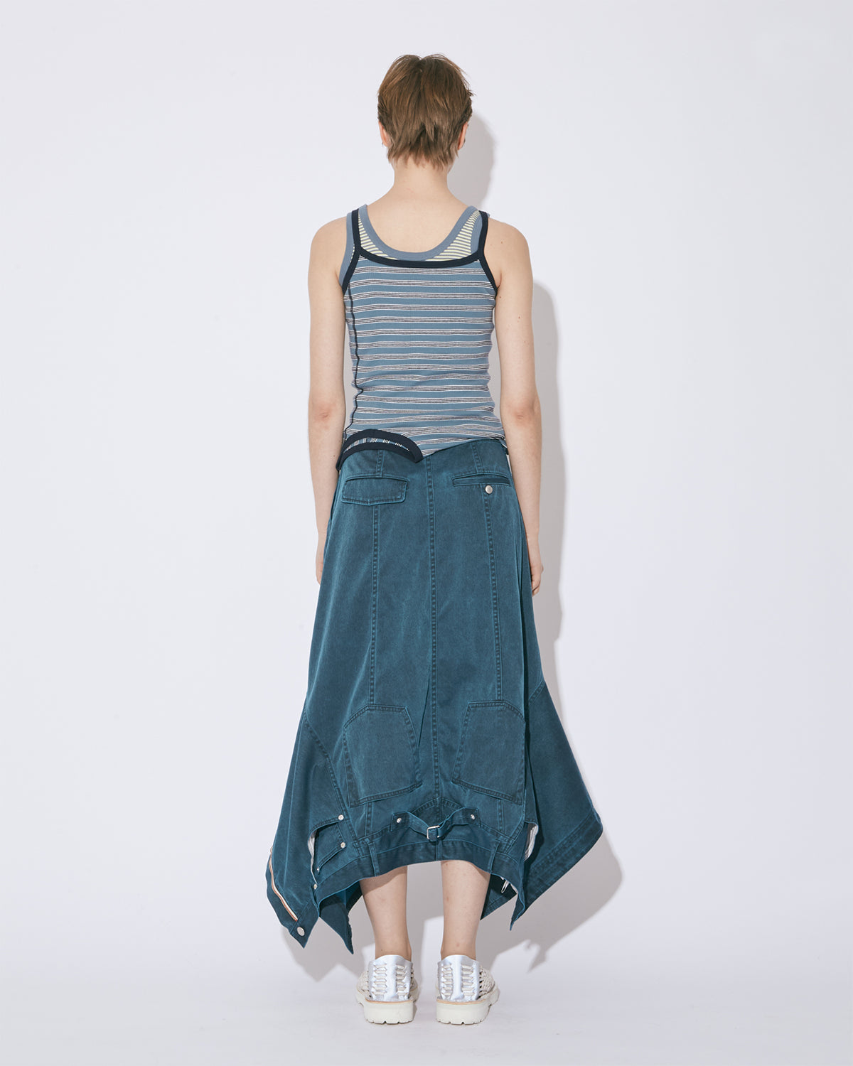 Double End Nylon Gabardin Denim Skirt - Bluegreen