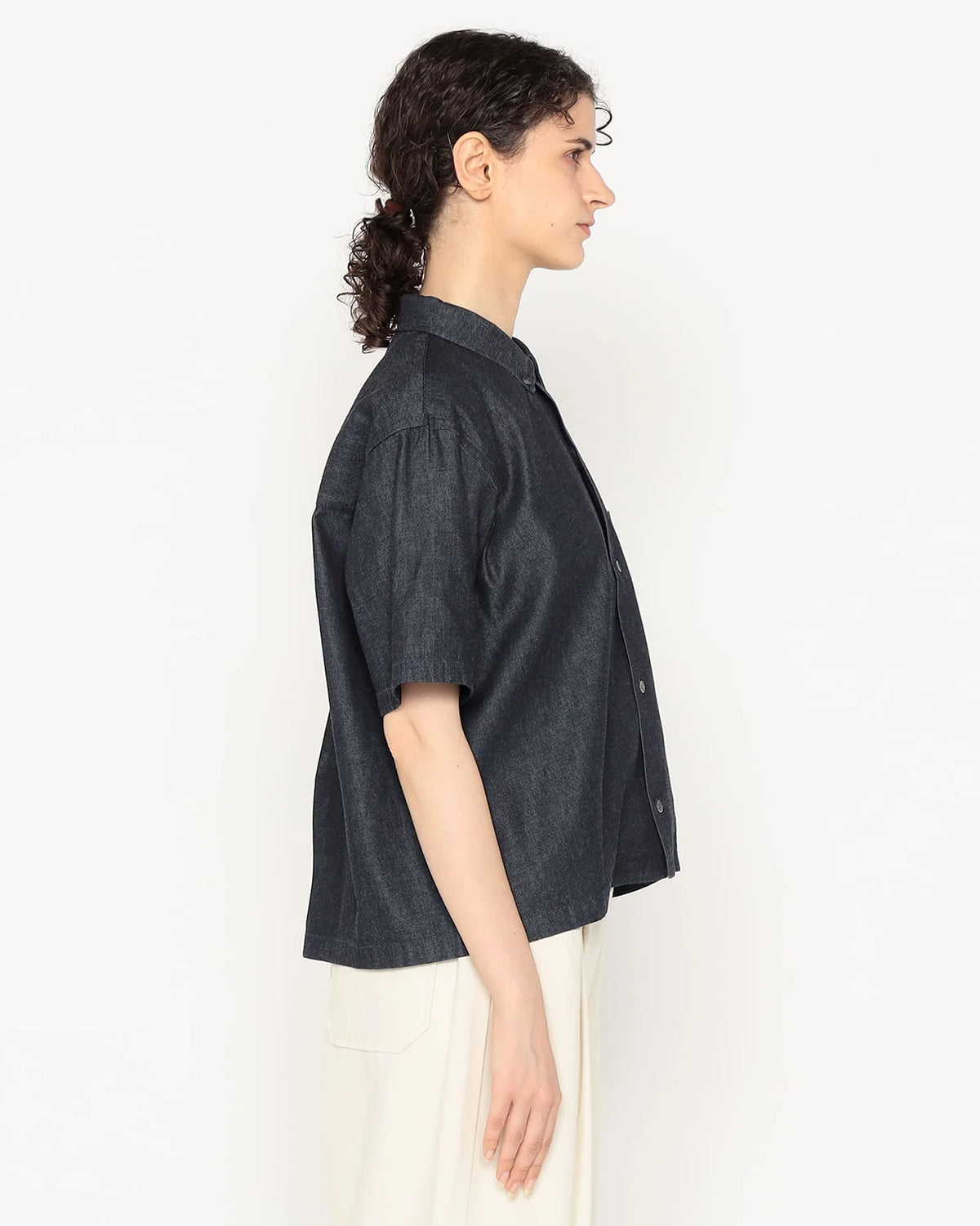 Womens Denim Dungaree Short Sleeve B.D Shirt - Indigo