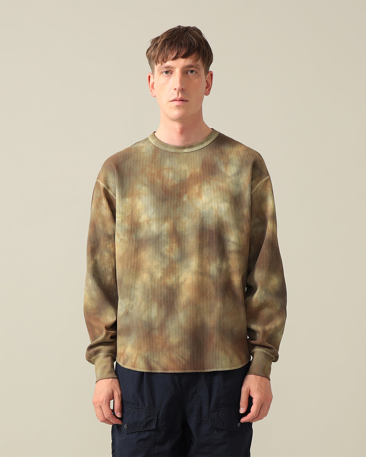 Conan Uneven Dyed Waffle Crew - Olive