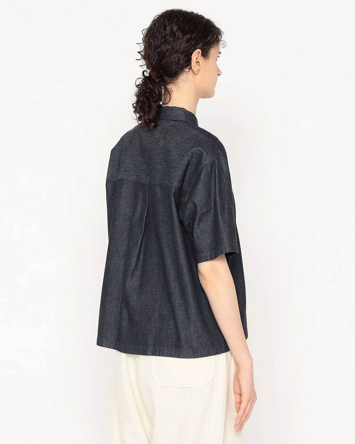 Womens Denim Dungaree Short Sleeve B.D Shirt - Indigo