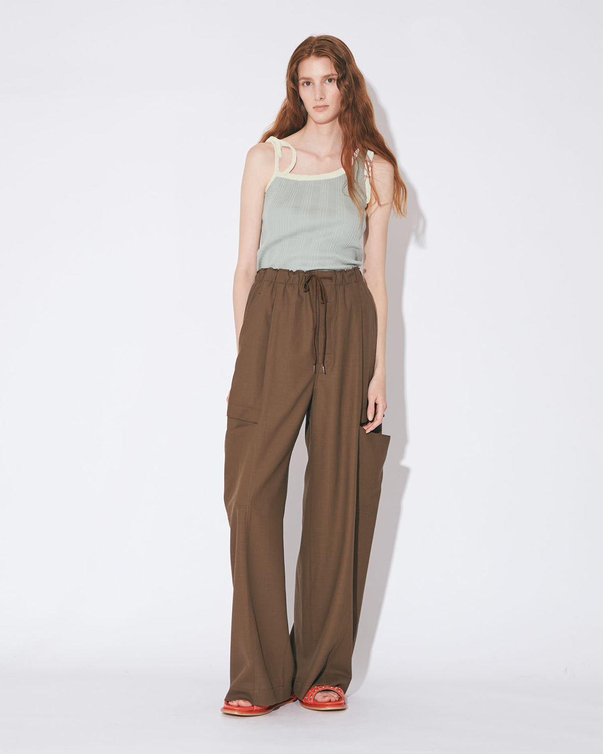 High Twist Gabardine Trompeloeil Bowpants - Tabacco