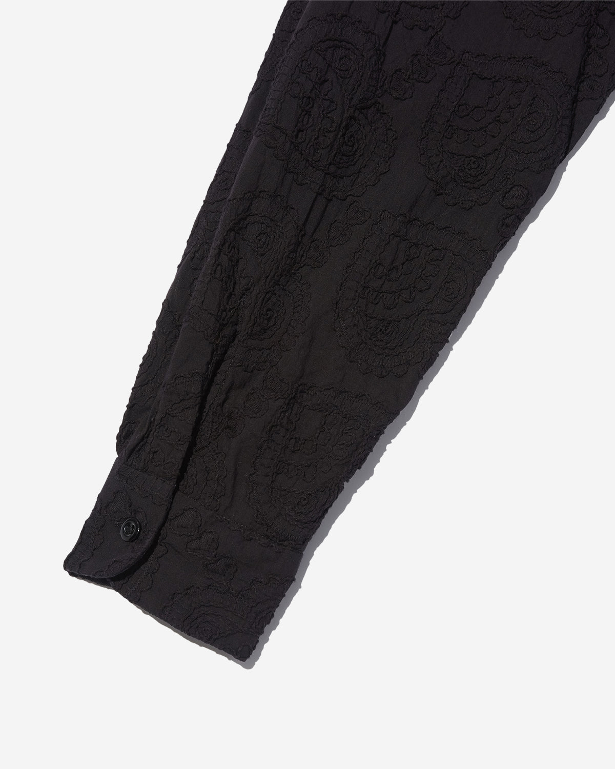 Classic Shirt - Black Cotton Paisley Embroidery