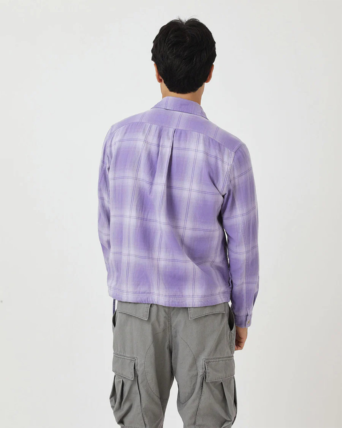 Trooper Shirt Jacket Cotton Twill Ombre Check By Rafu - Lilac