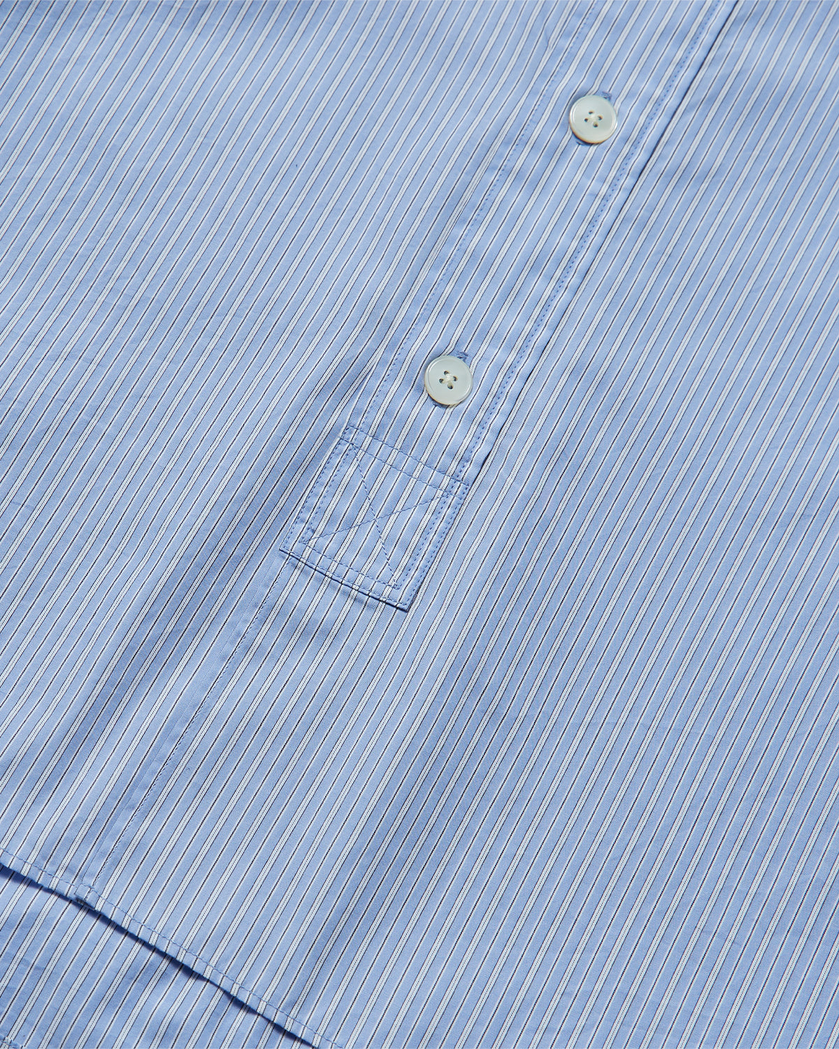 Womens Cotton Poplin Band Collar Shirt - Sax Blue Stripe