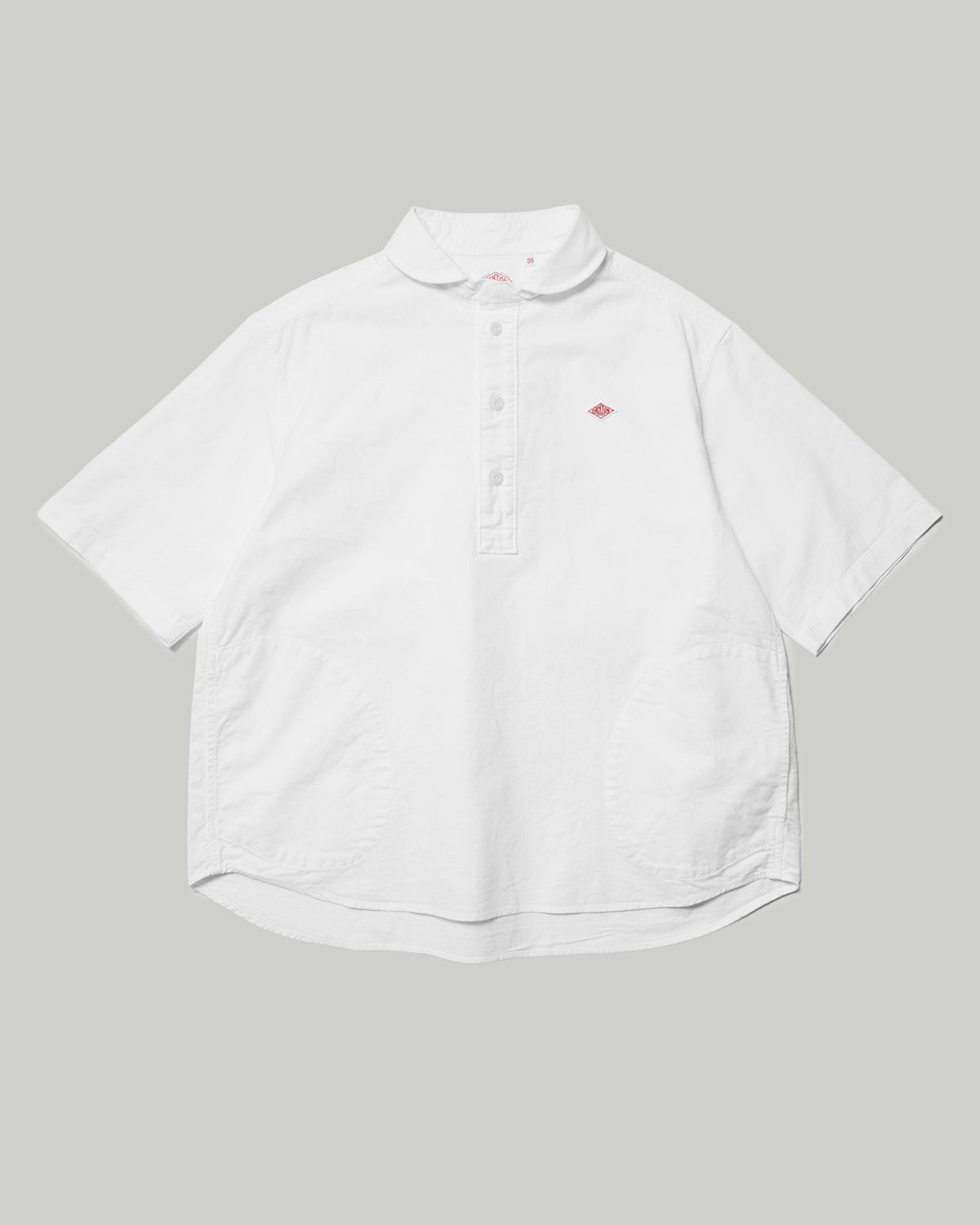 Womens Oxford Round Collar Short Sleeve Pullover Shirt - White