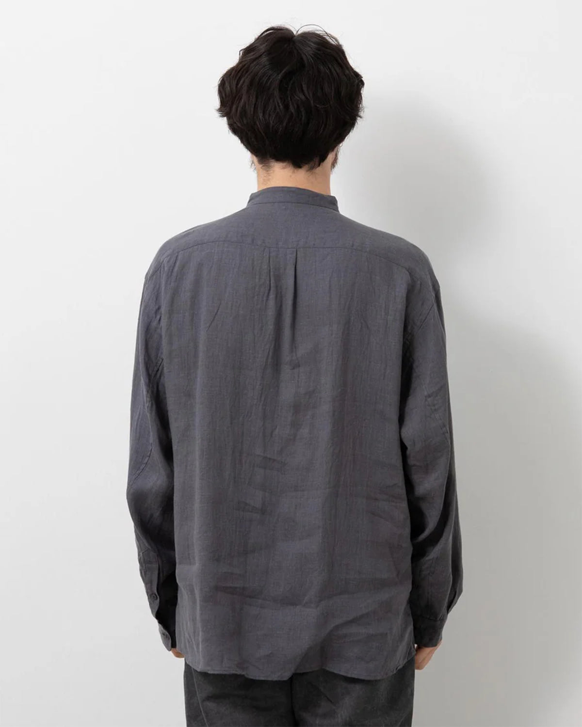 Officer Stand Collar L/S Shirt Linen Canvas - Charcoal