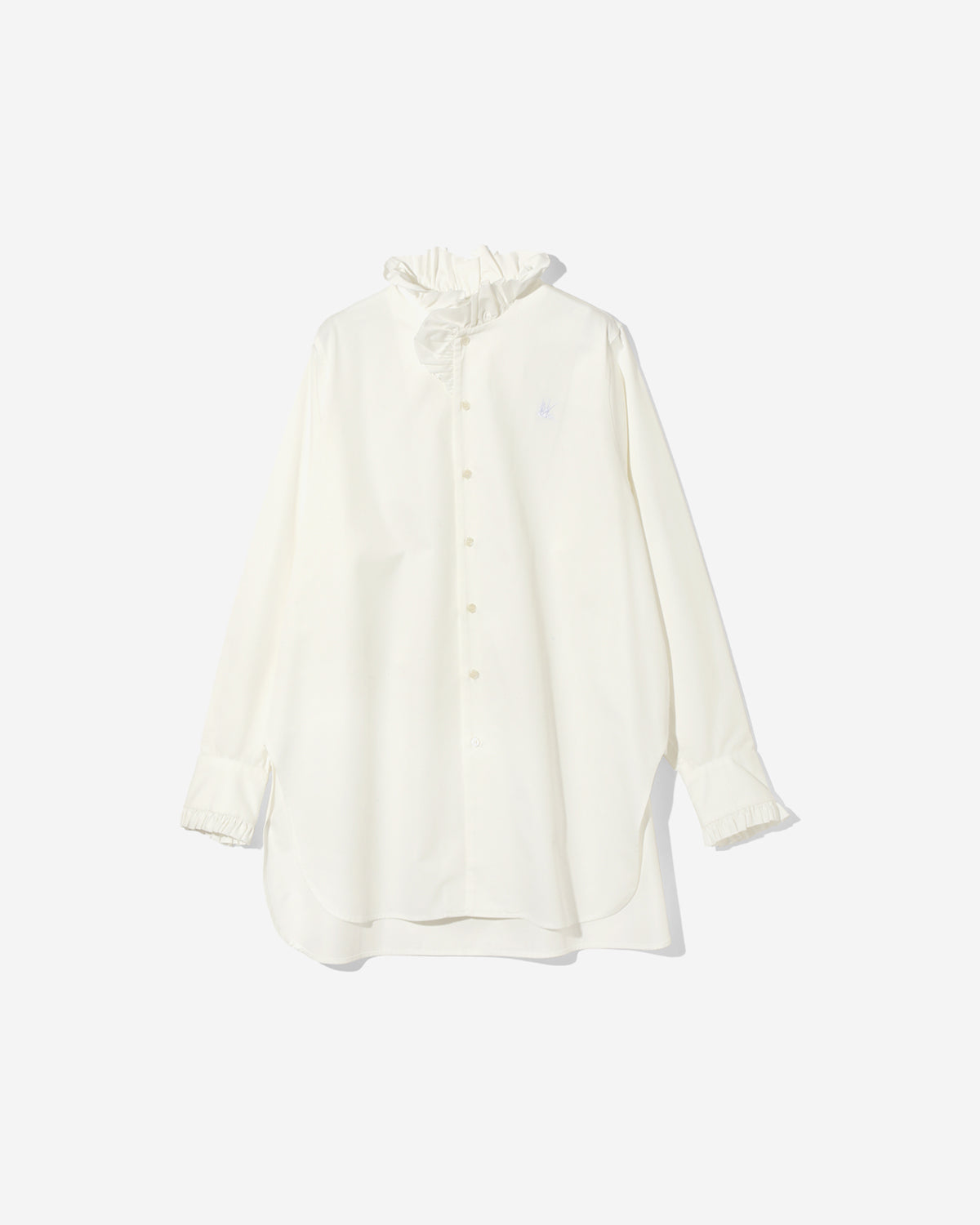 Frill Stand Collar Shirt - White