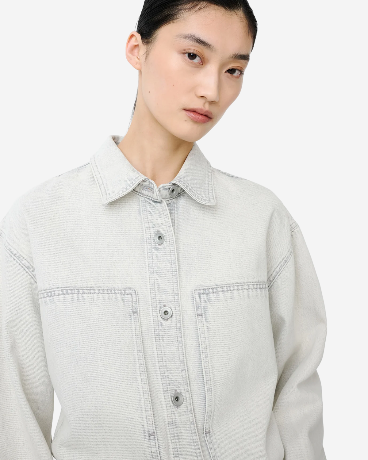 Paso - Overshirt With Curved Seam Pocket - Pumice