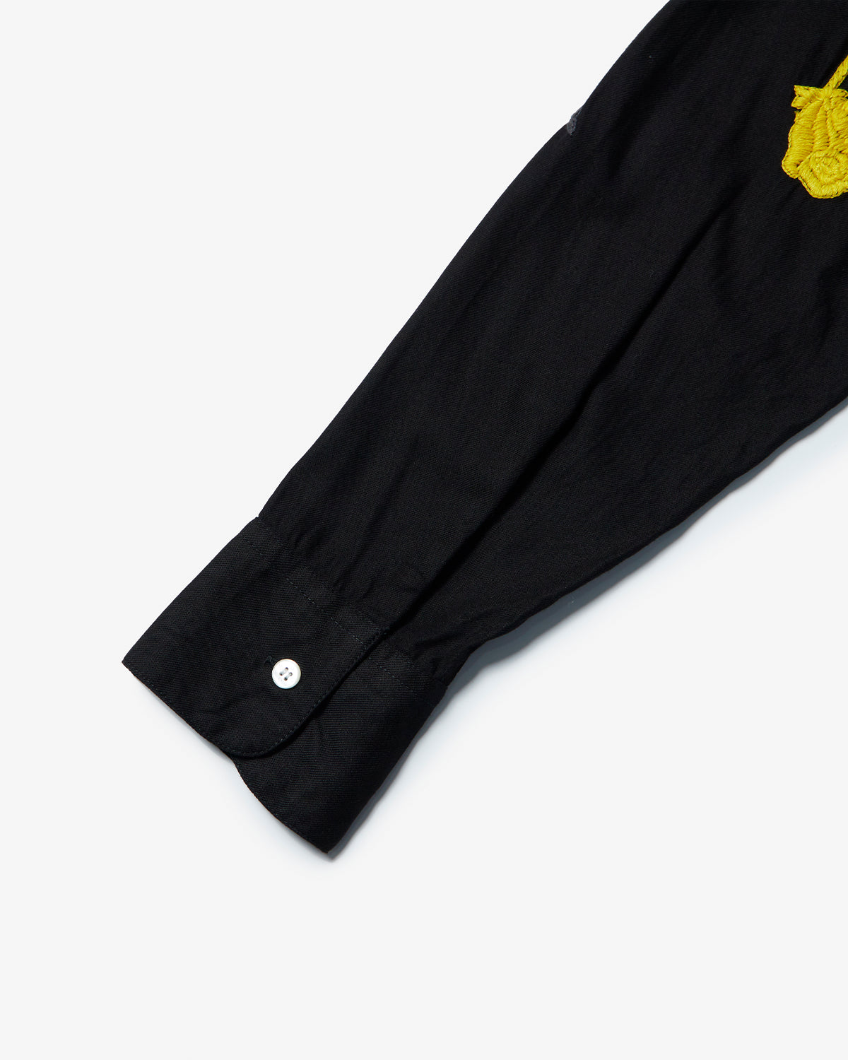 Rose Embroidery Open Collar Shirt - Black