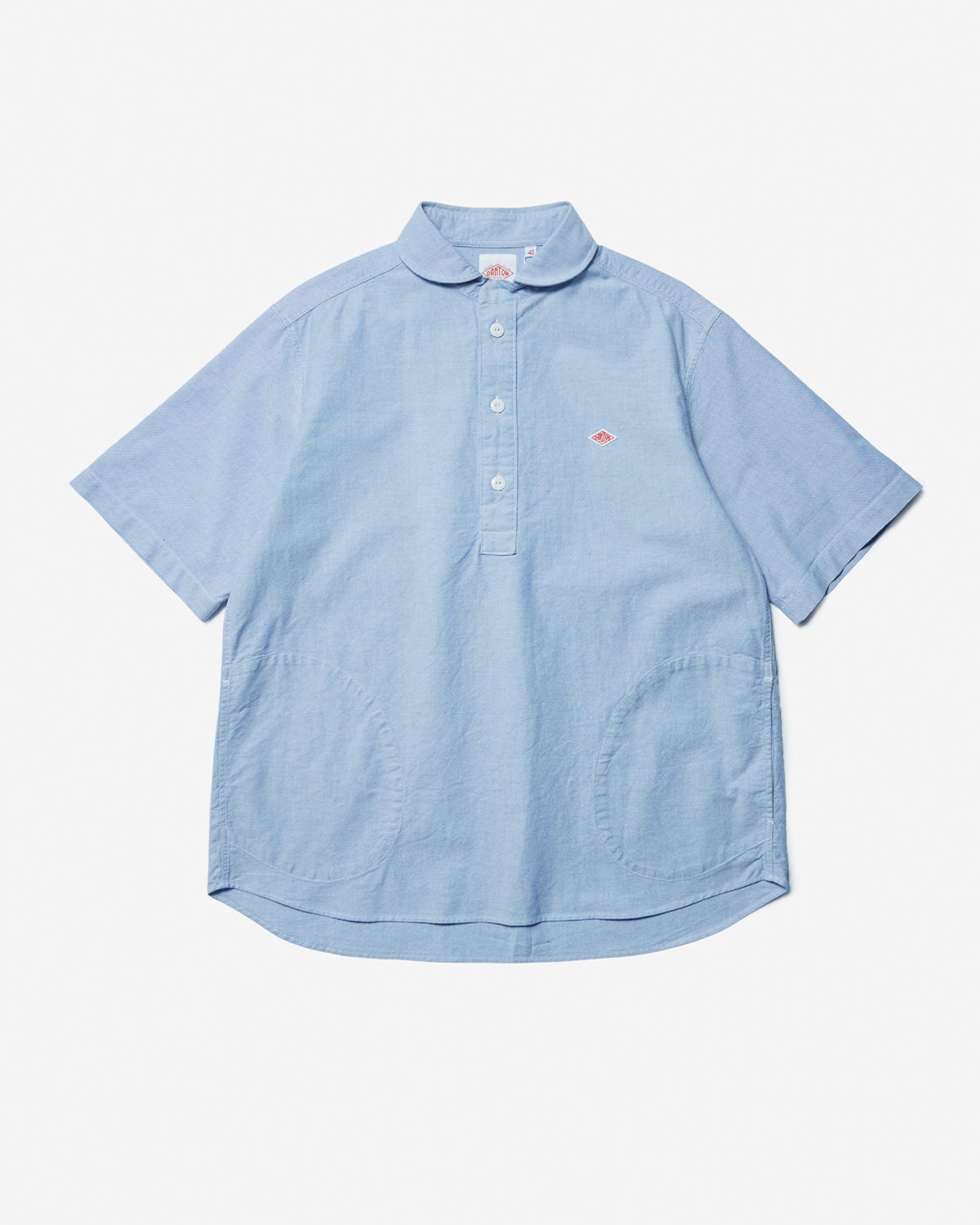 Mens Oxford Round Collar Short Sleeve Pullover Shirt - Blue
