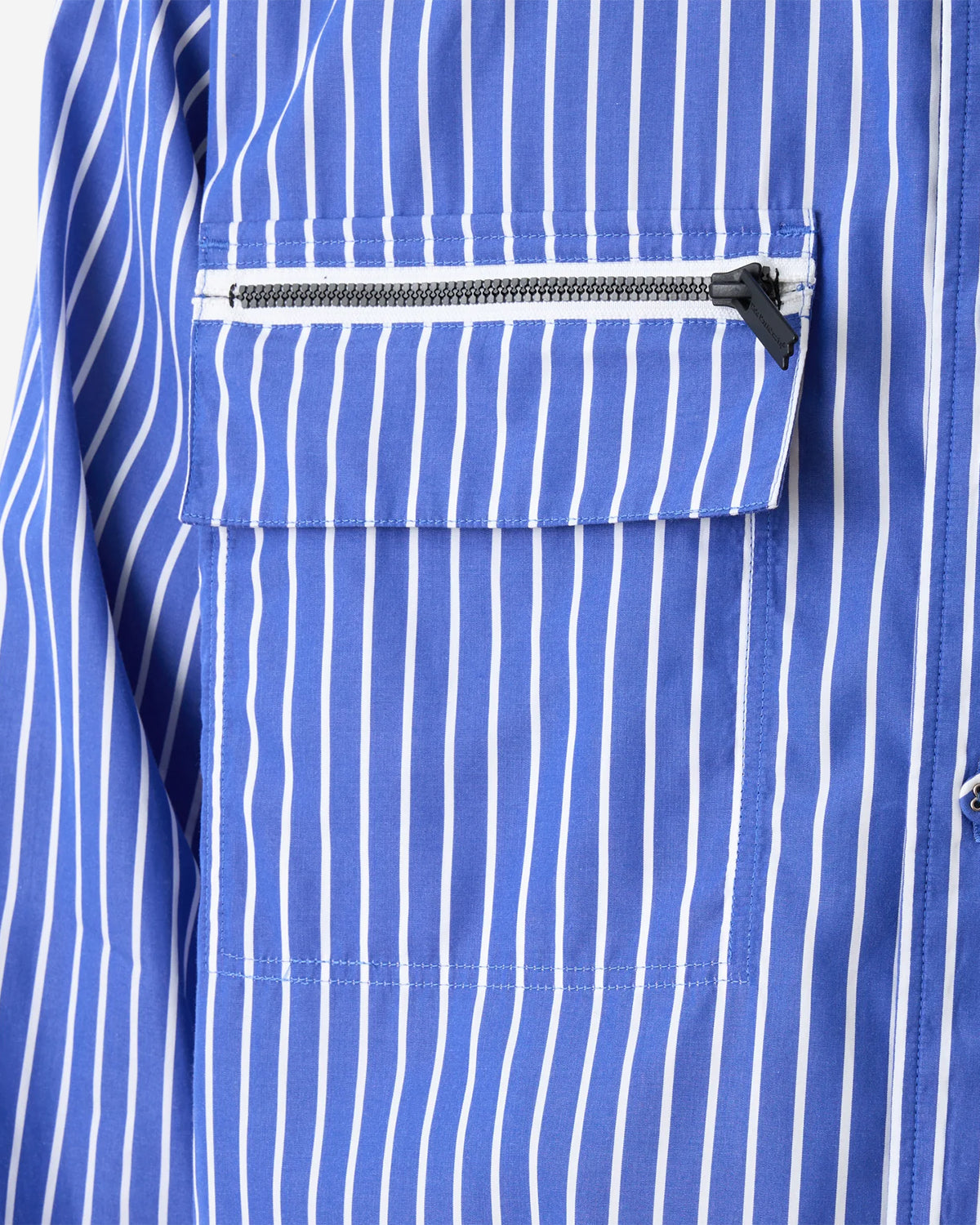 Band Collar Stripe Multi Pocket Shirt - Blue