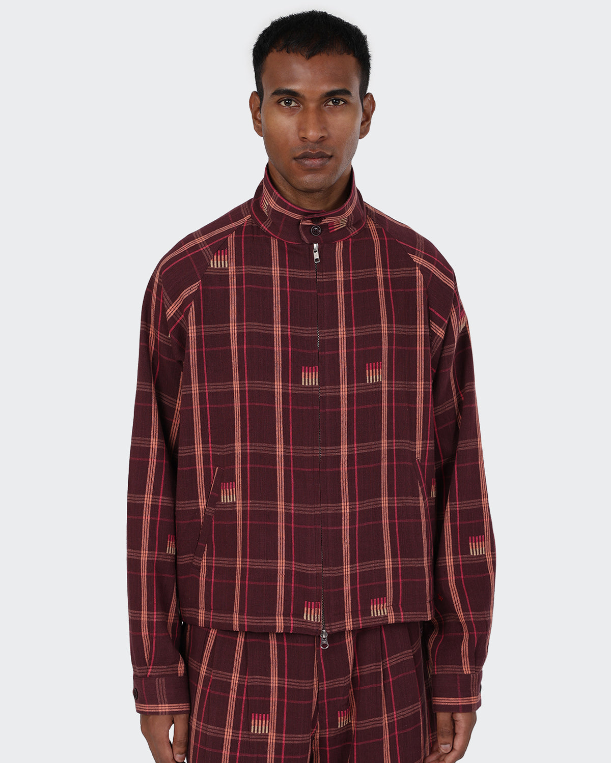 Stanley - Raglan Sleeve Vintage Inspired Jacket With Lining & Two Way Zip - Plum