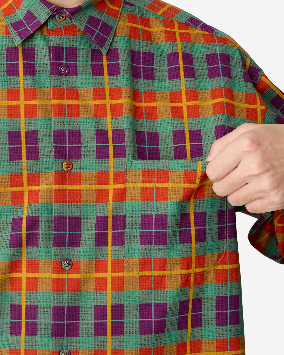 Madras Check Wide Shirt - Orange