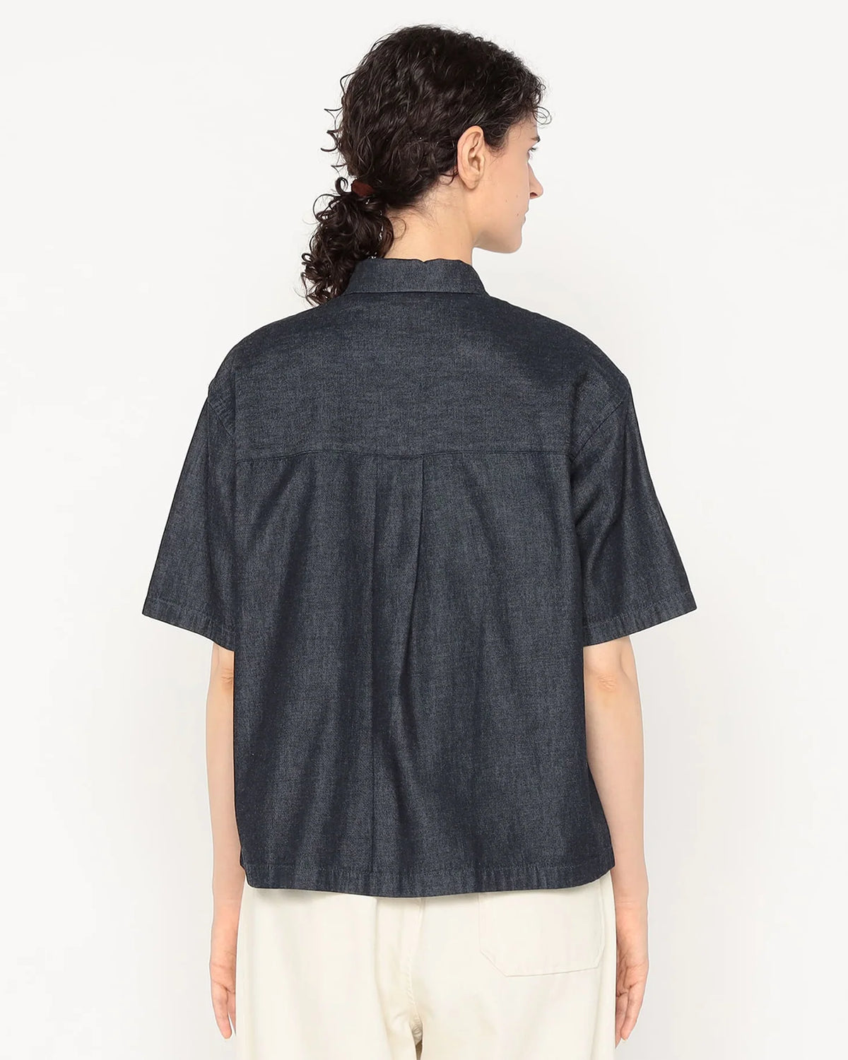 Womens Denim Dungaree Short Sleeve B.D Shirt - Indigo