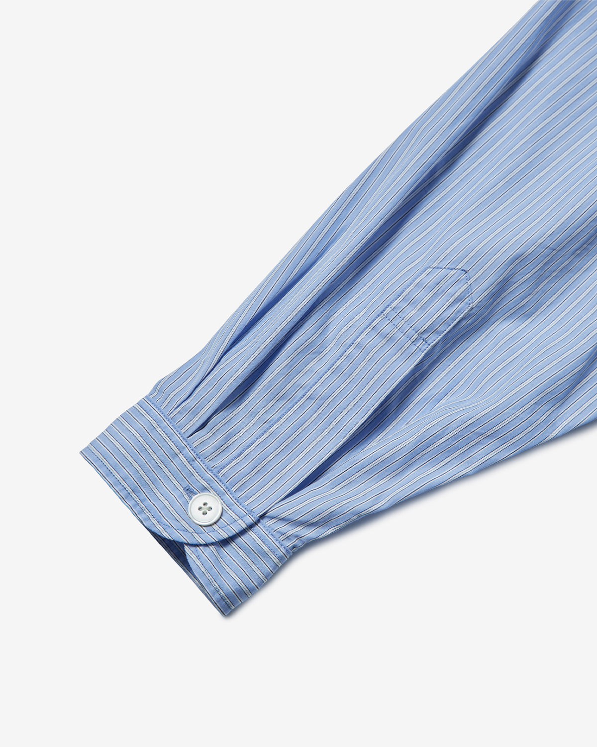 Womens Cotton Poplin Band Collar Shirt - Sax Blue Stripe