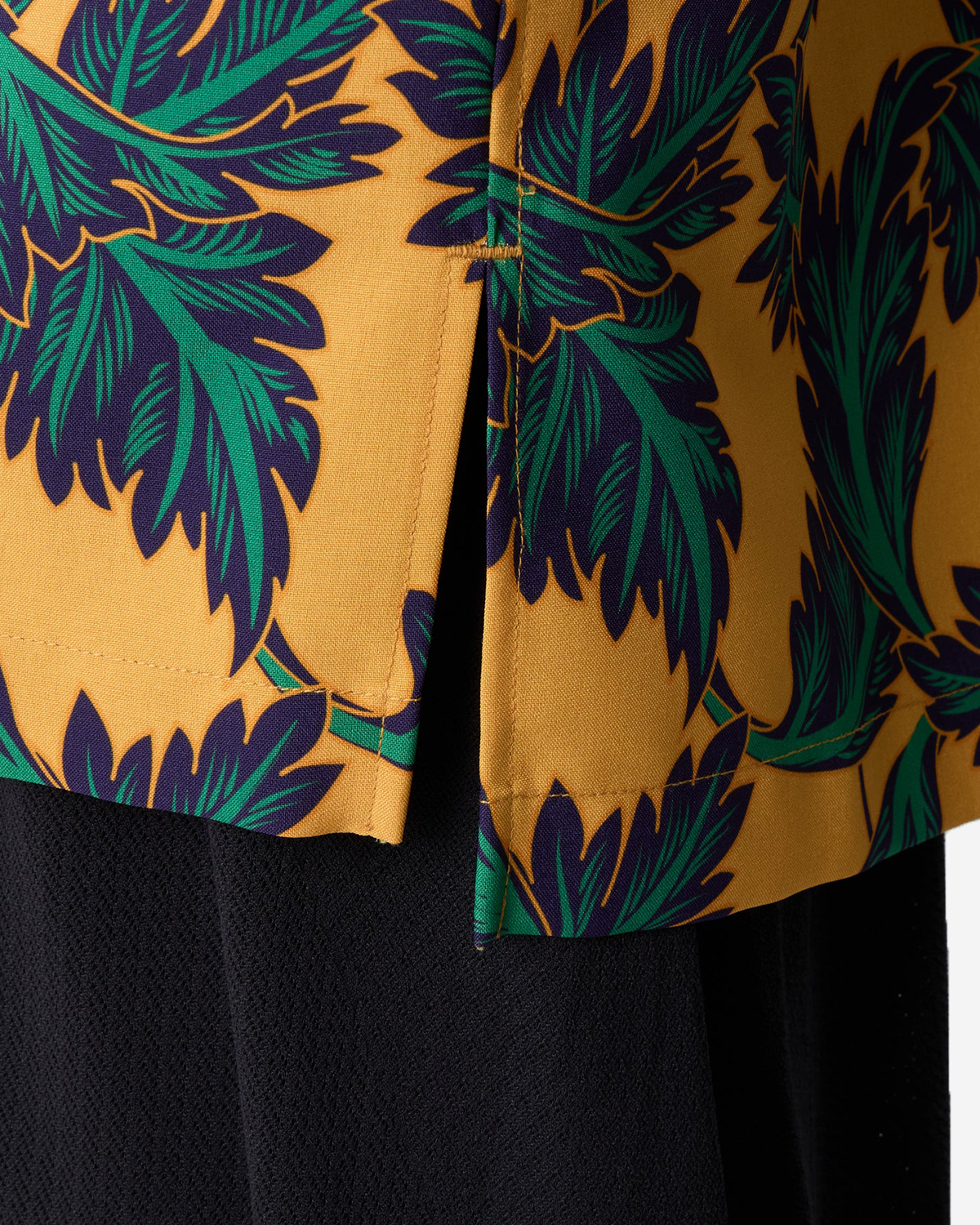 Botanical Pattern Open Collar Shirt - Mustard