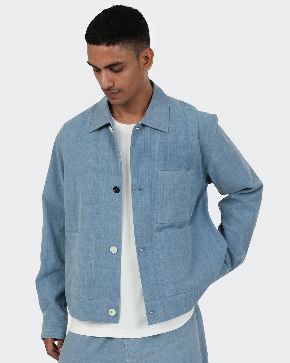 Bodhi - Boxy Fit 4 Button Lined Jacket - Light Indigo