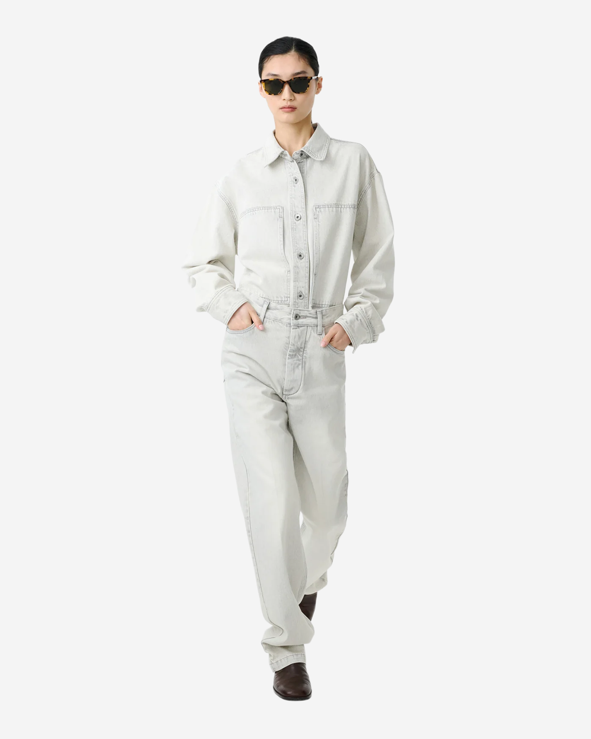 Paso - Overshirt With Curved Seam Pocket - Pumice