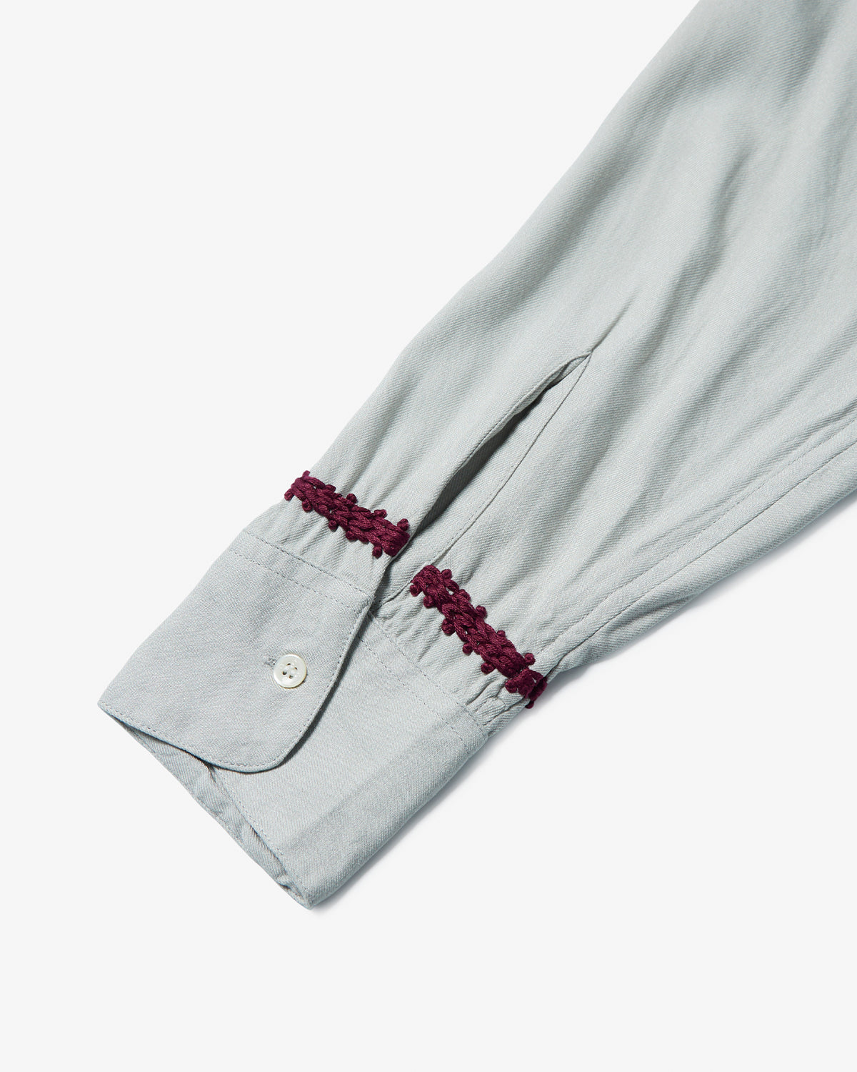 Trim Embroidery Open Collar Shirt - Gray