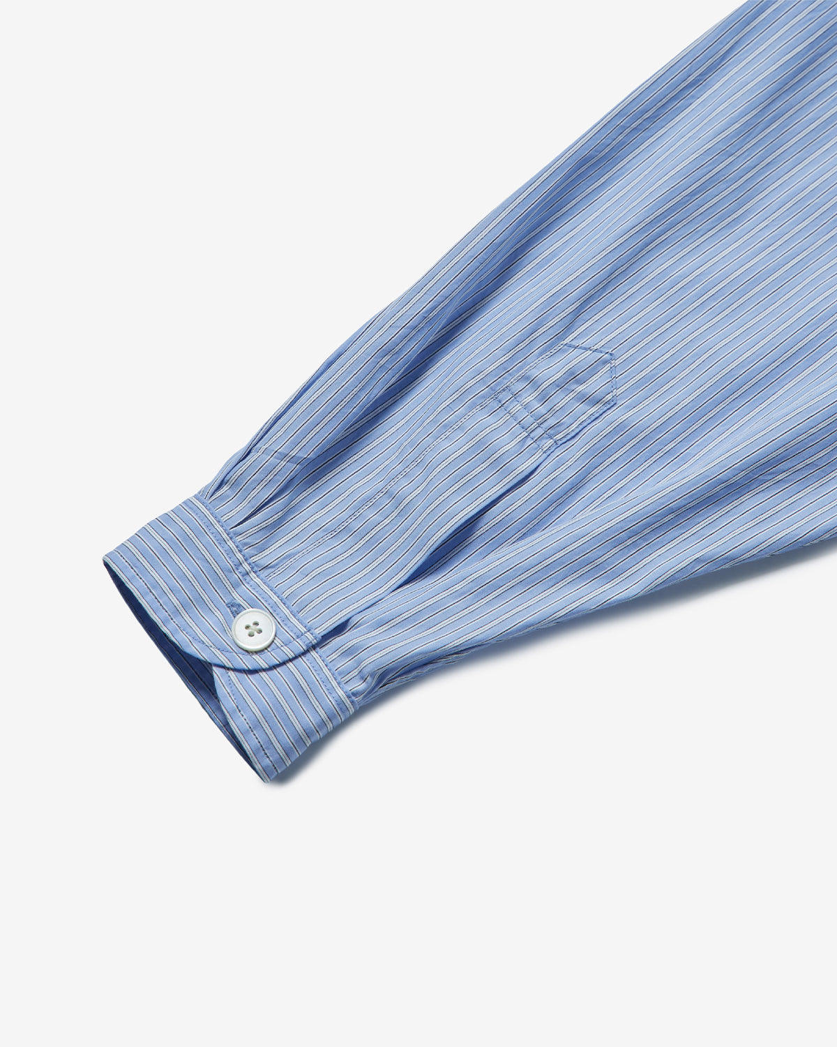 Womens Poplin Band Collar Tunic Shirt - Sax Blue Stripe