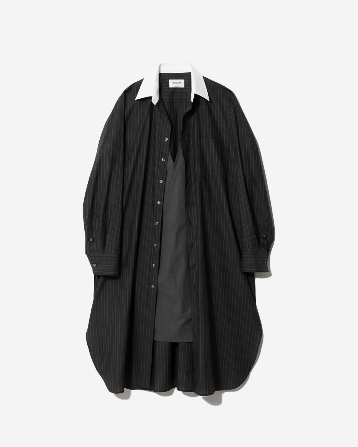 Double Front Cotton Suiting Shirt Dress - Charcoal