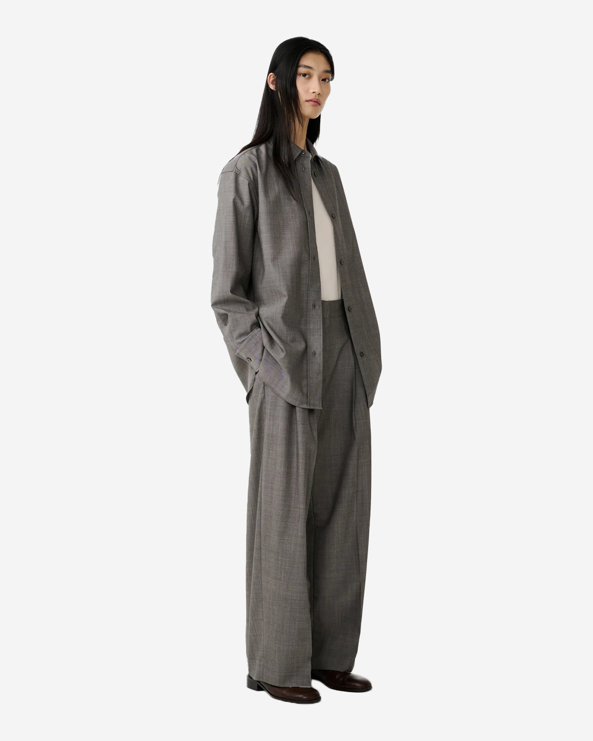 Rouen - Classic Oversized Shirt - Warm Grey