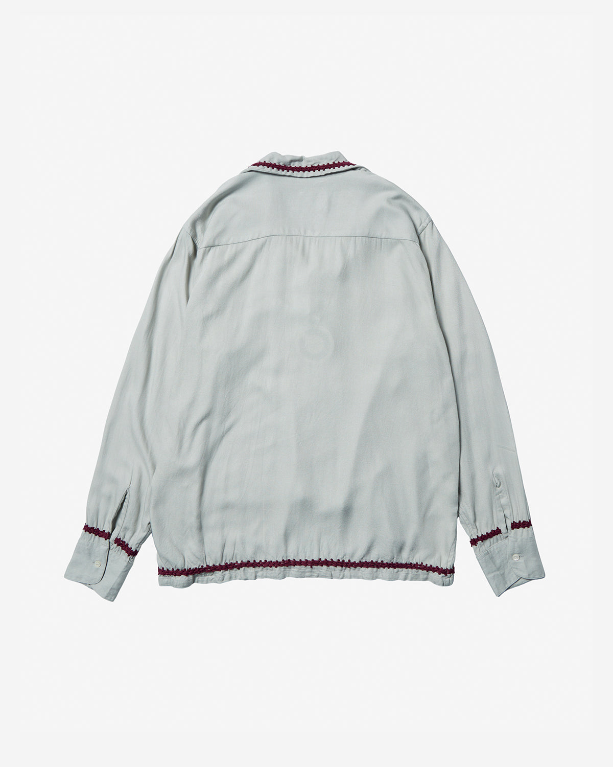 Trim Embroidery Open Collar Shirt - Gray