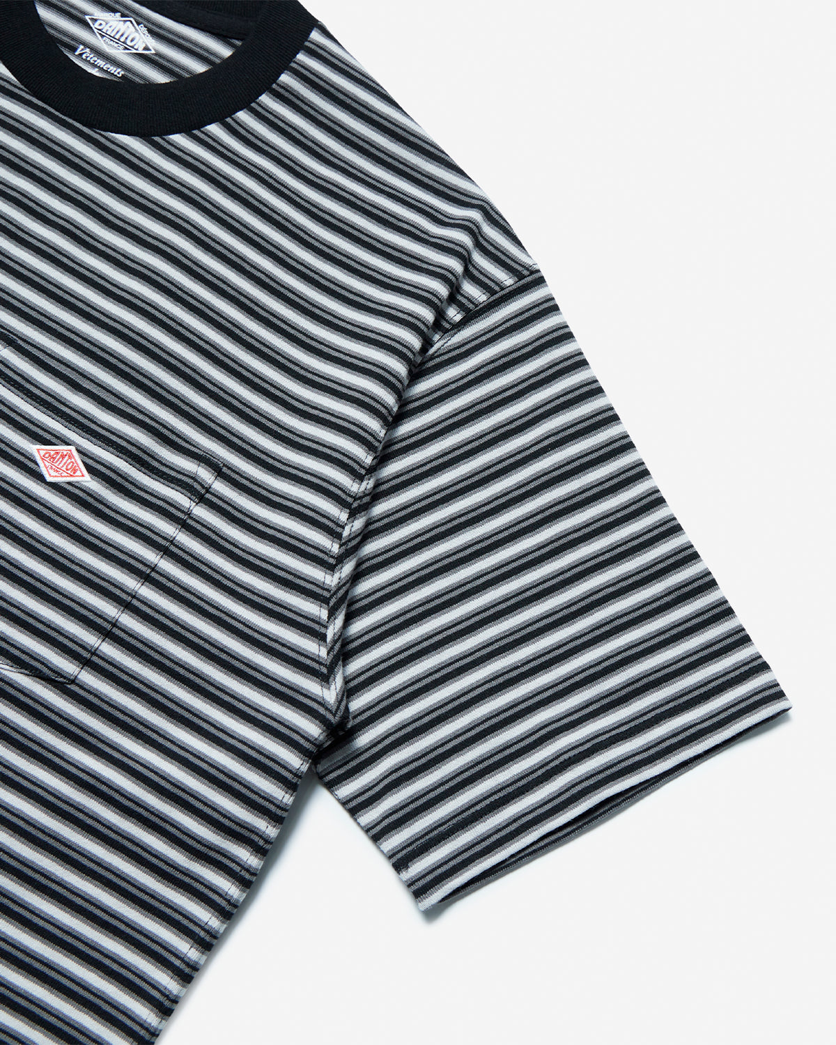 Mens Short Sleeve Pocket T-shirt Stripe - Charcoal×Black Multi