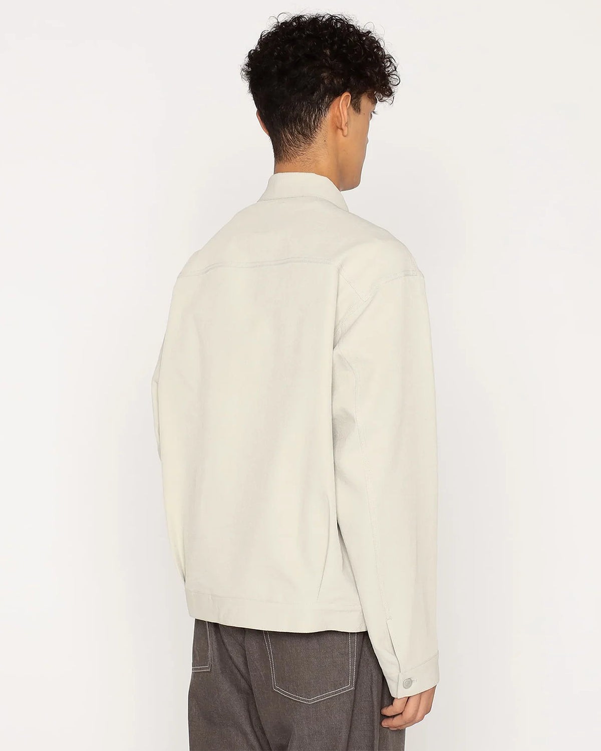 Mens Polyester Twill Jeans Jacket Style Shirt Blouson - Greige