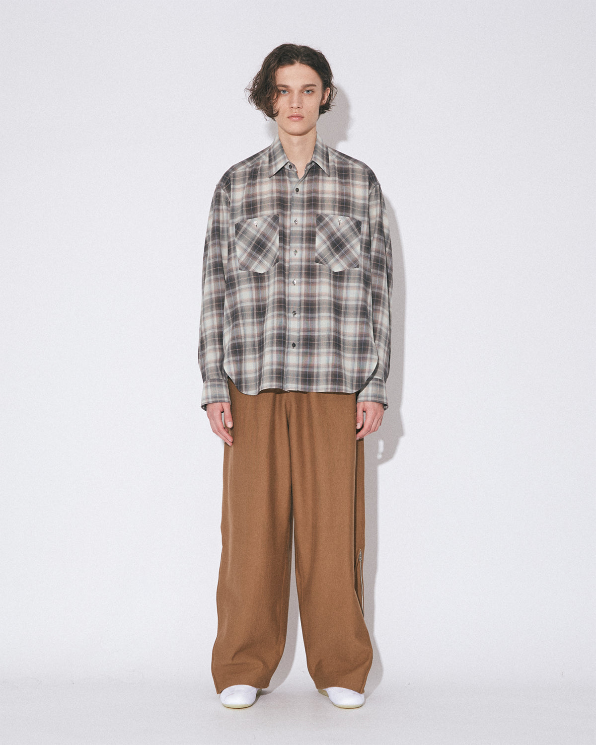 Double End Fresco Flannel Check Shirt - Light Gray