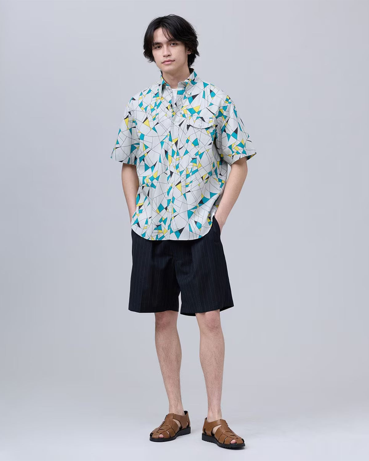 Baggy Fit B.D Half Sleeve Shirt - Gray