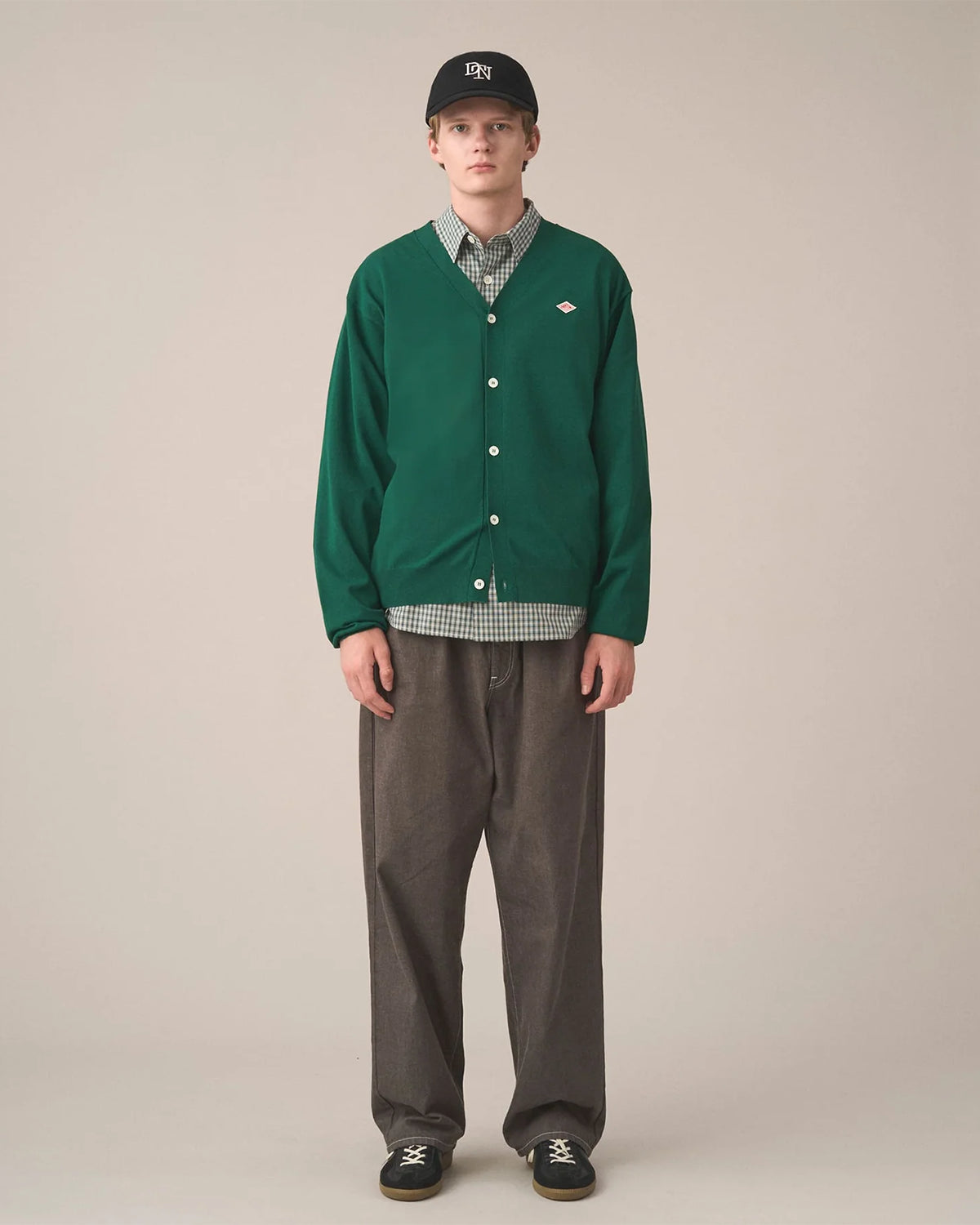 Mens Jersey Knit V-Neck Cardigan - Green