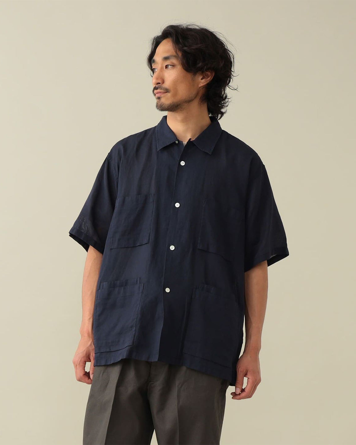 Amedeo Panama Cloth Short Sleeve Shirt - Navy