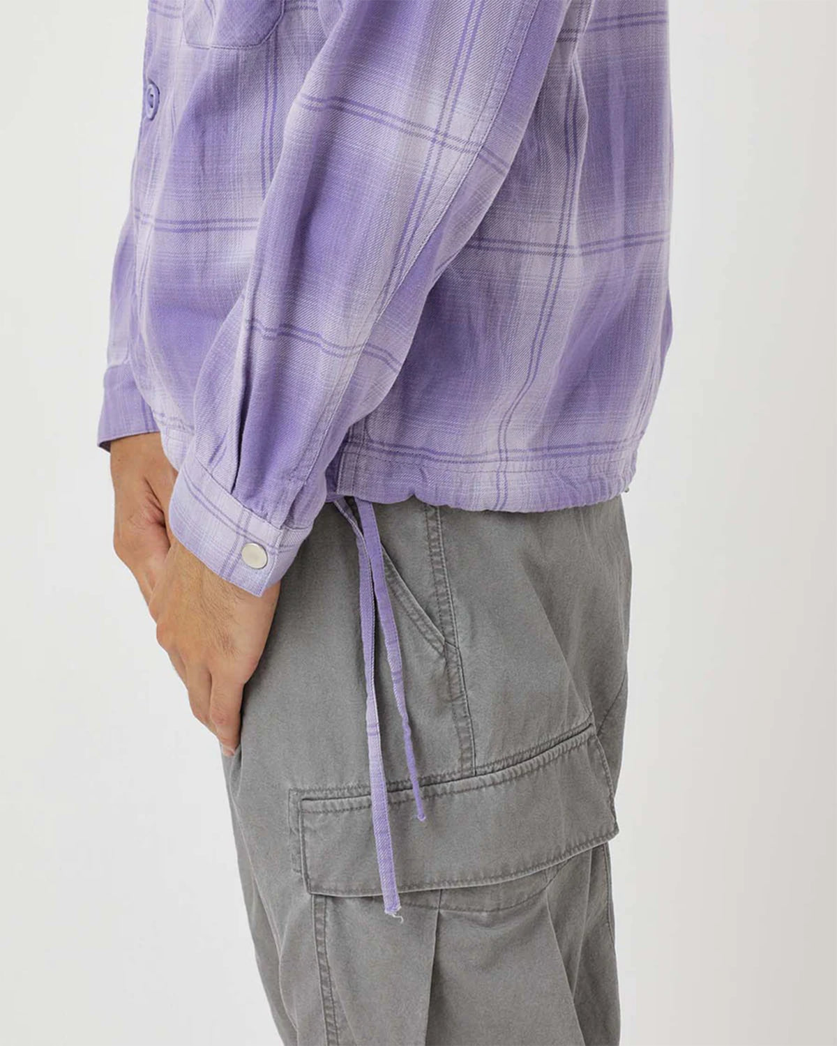 Trooper Shirt Jacket Cotton Twill Ombre Check By Rafu - Lilac