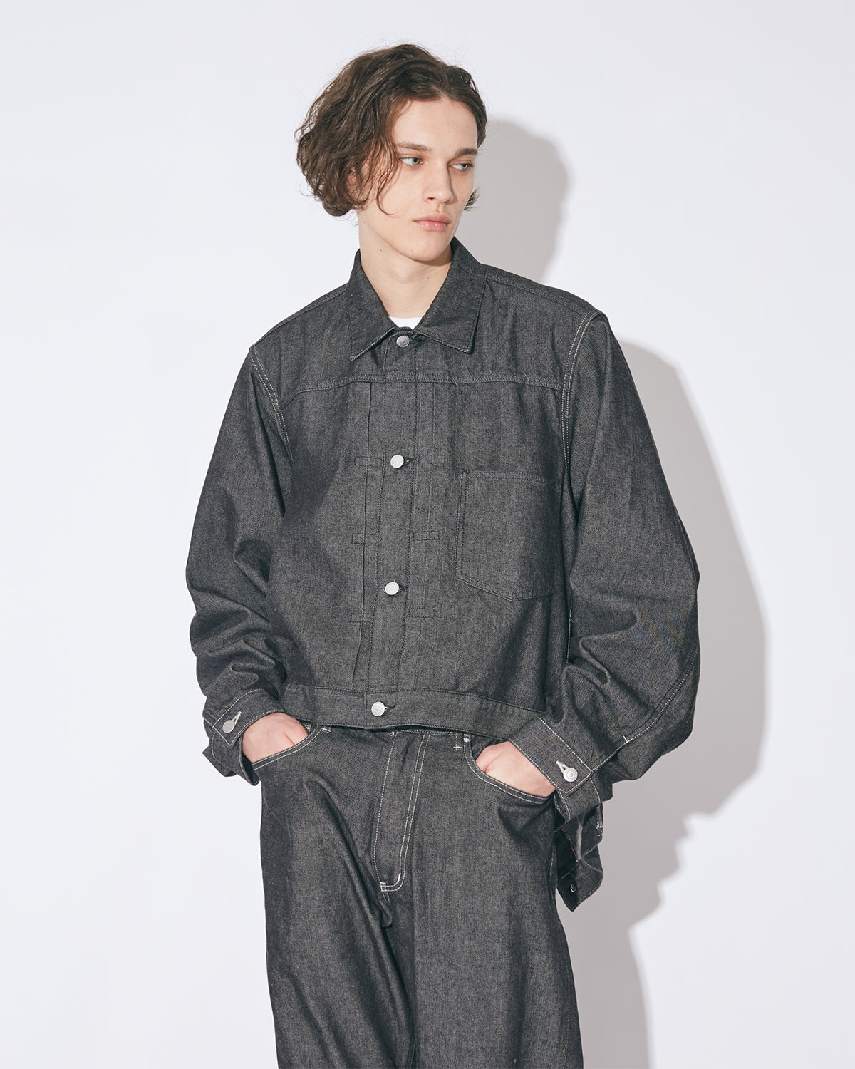 Double End Left Hand Twill Denim Blouson - Black