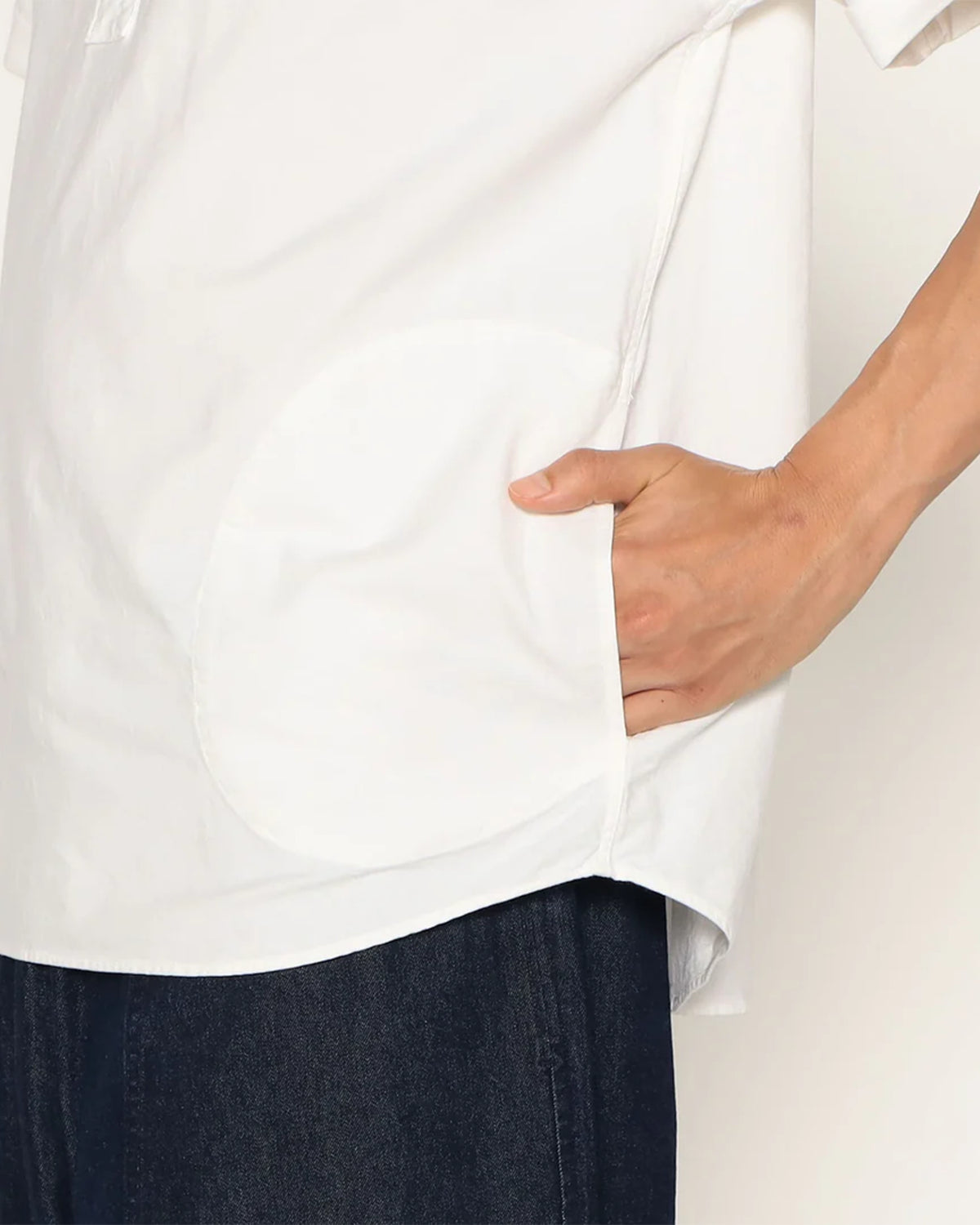Mens Oxford Round Collar Short Sleeve Pullover Shirt - White