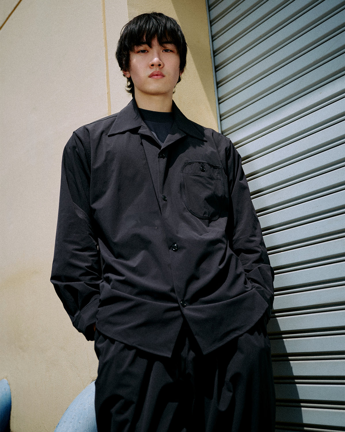 Caron - Tropical Collar Shirt Long Sleeve Shirt - Black