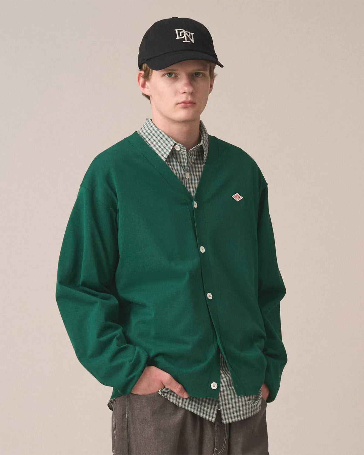 Mens Jersey Knit V-Neck Cardigan - Green