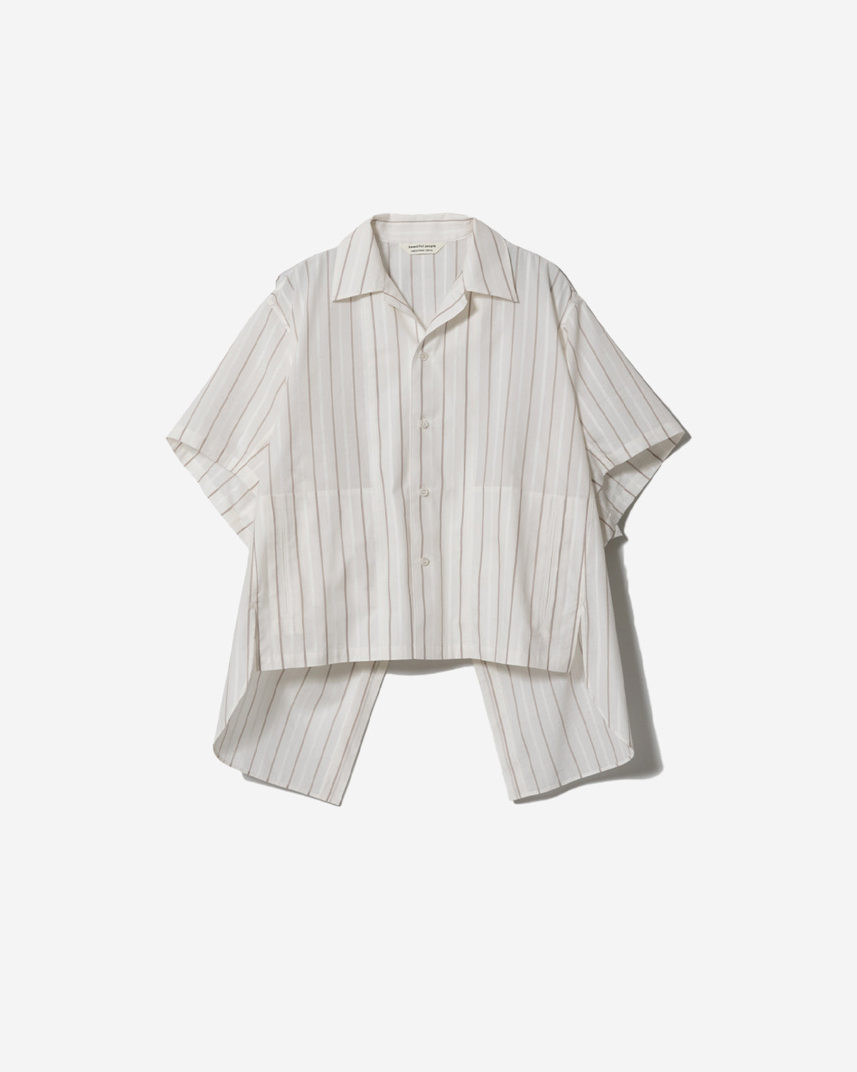Double End Cotton Silk Jq Stripe Shirt - Ecru × Camel