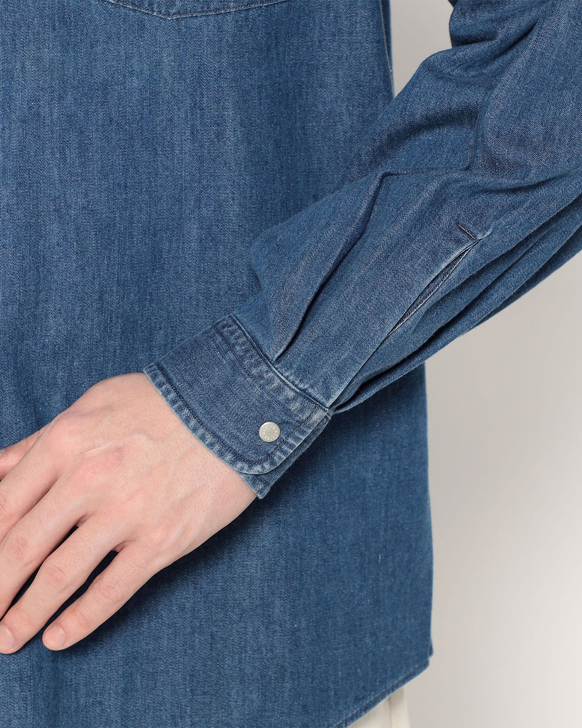 Mens Denim Dungaree Button-Down Shirt - Light Indigo