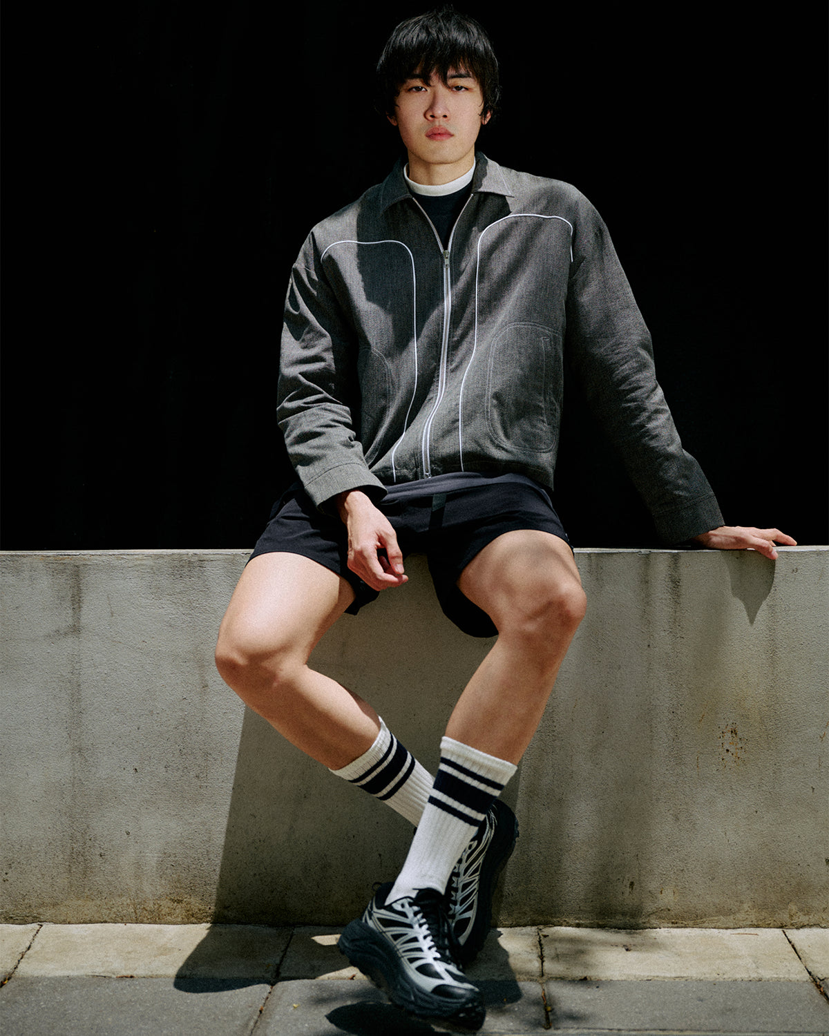 Timber - Cropped Zipped Collar Jacket - Salt and Pepper